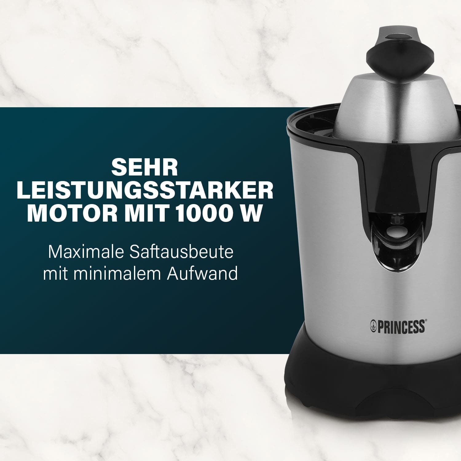 PRINCESS Edelstahl-Zitrusfruchtpresse, 2 Presskegel, mit Filter, 100 W PRINCESS Edelstahl-Zitrusfruchtpresse, 2 Presskegel, mit Filter, 100 W