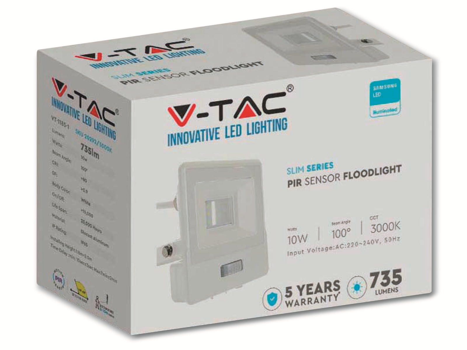 V-TAC LED-Fluter, Bewegungsmelder VT-118S-1 (20294) EEK: F, 10W, 735 lm, 6500K, weiß V-TAC LED-Fluter, Bewegungsmelder VT-118S-1 (20294) EEK: F, 10W, 735 lm, 6500K, weiß