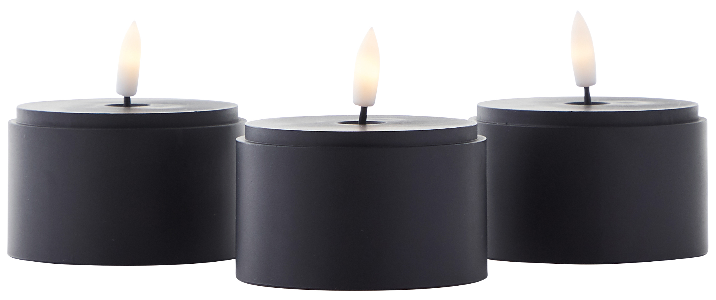 BRILLIANT LED-Kerzen, Ø 8 cm, Rauchglas, 10/12,5/15 cm, schwarz, 3er-Set