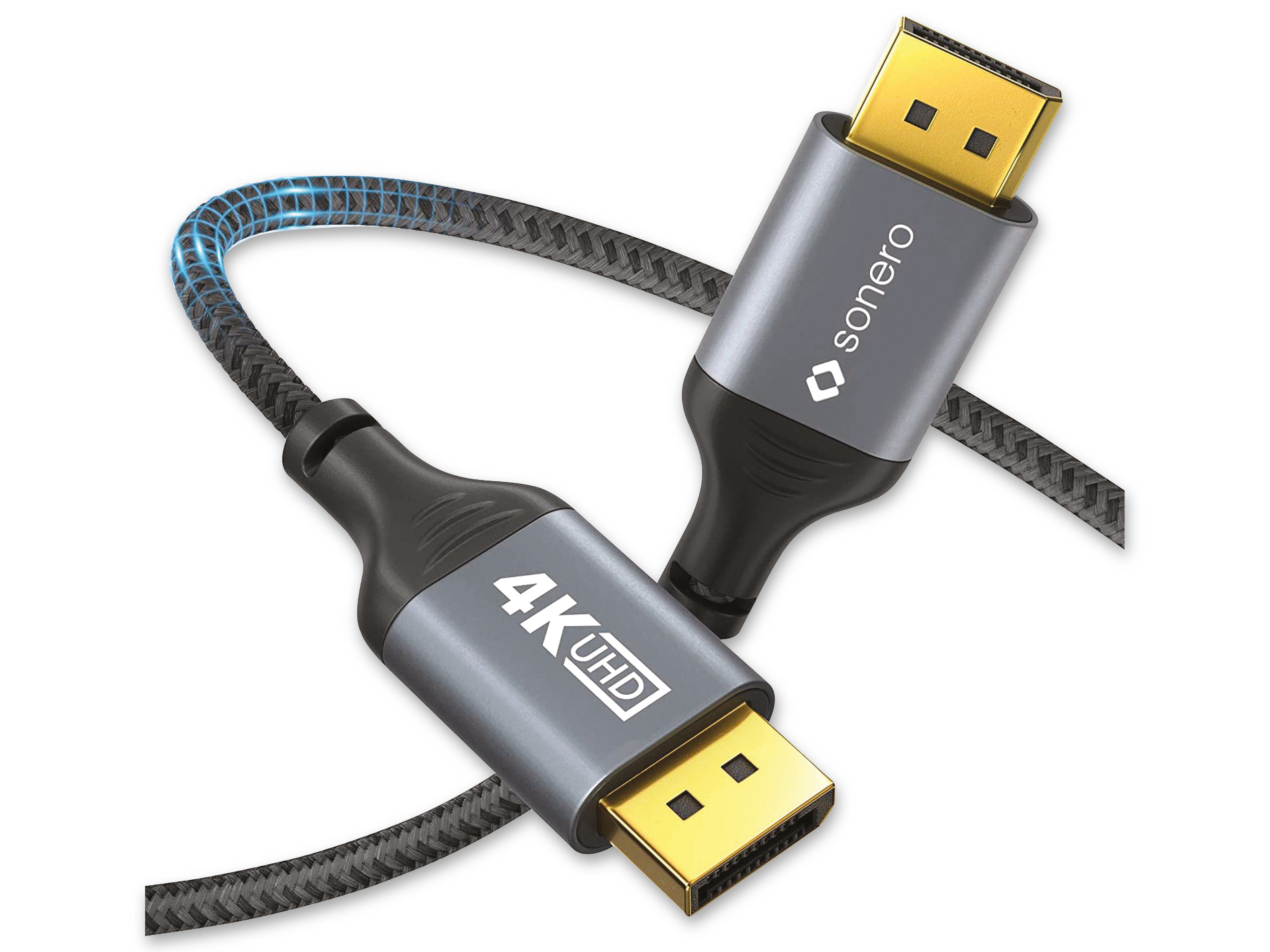 SONERO DisplayPort-Kabel, Stecker/Stecker, 4K60, grau/schwarz, 1 m