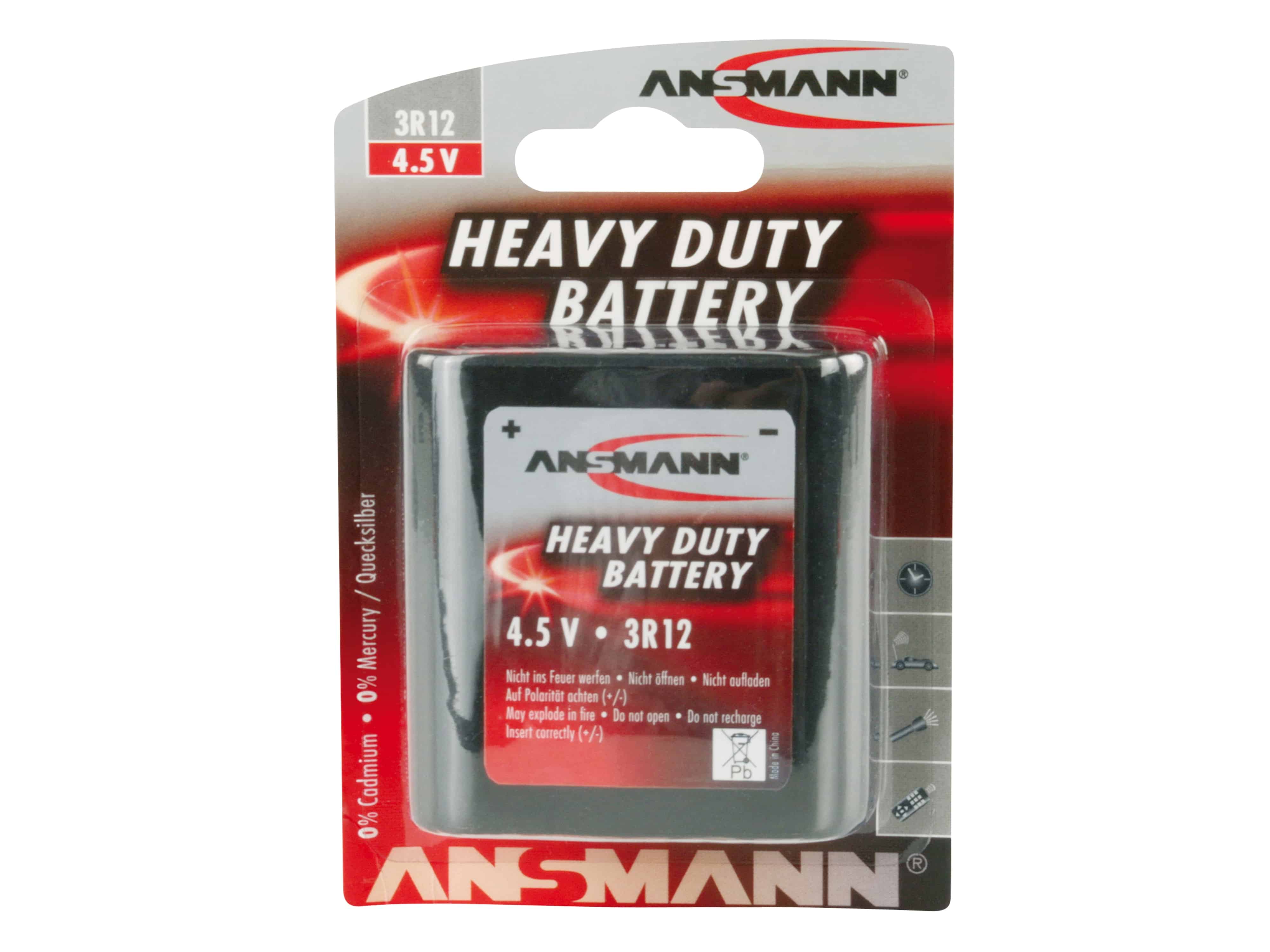 ANSMANN Flachbatterie 3R12, Zink-Kohle, 4,5 V, 2000mAh ANSMANN Flachbatterie 3R12, Zink-Kohle, 4,5 V, 2000mAh