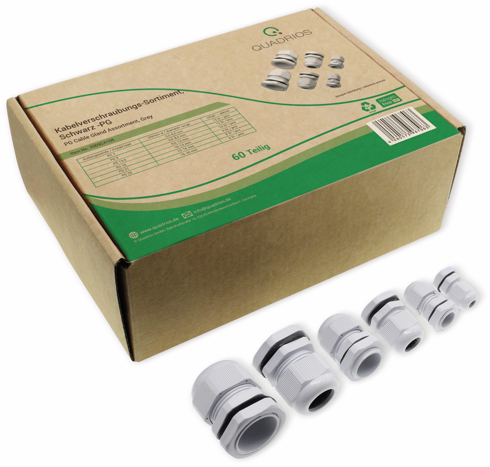 QUADRIOS, 2009CA106, Kabelverschraubungs-Set, Grau - PG, 60 teilig