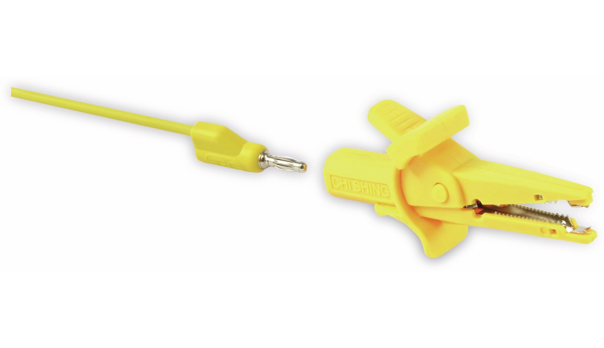 Krokodilklemme, 100 mm, 4 mm Labor-Sicherheitsbuchsen, gelb
