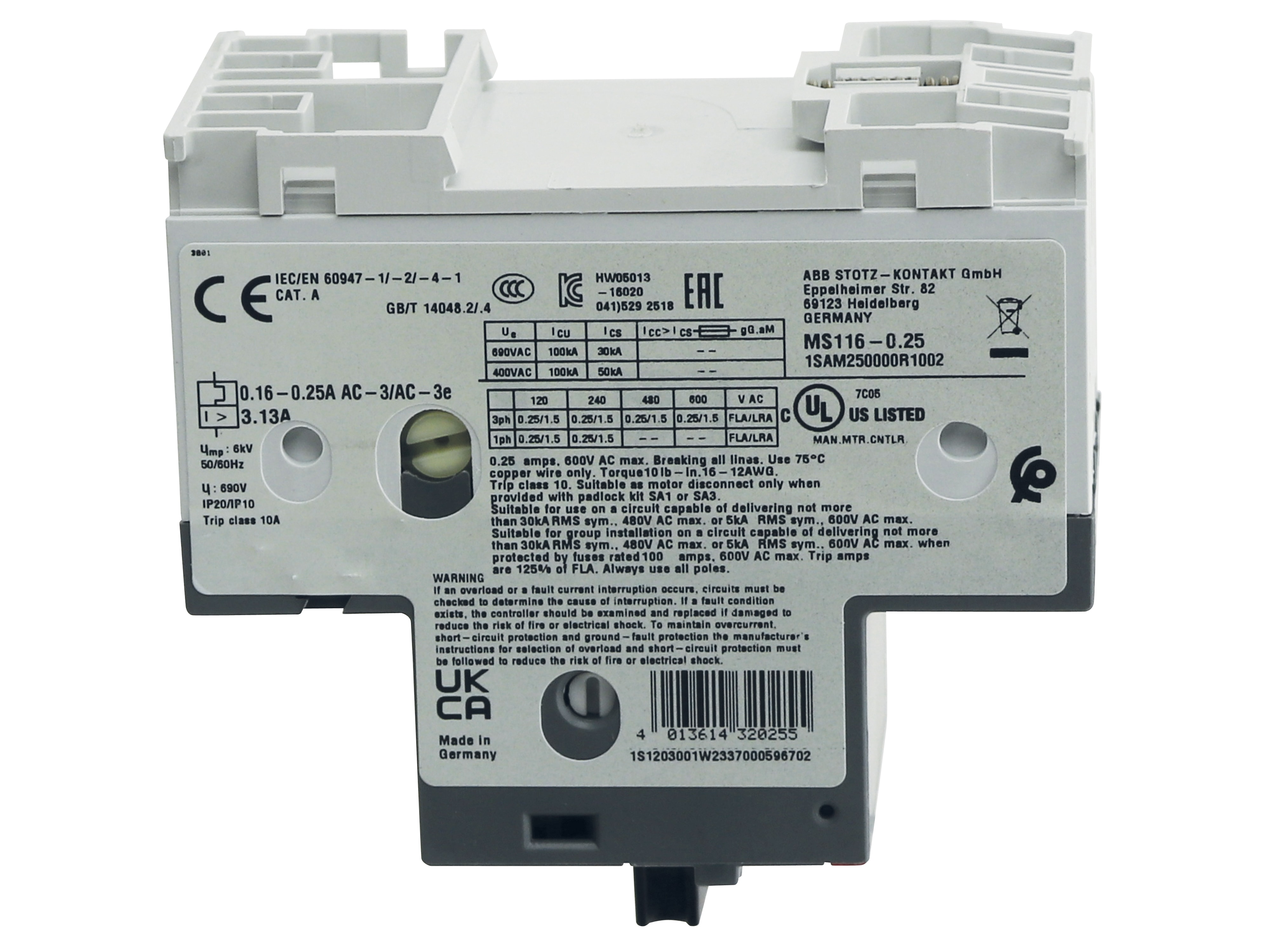 ABB Motorschutzschalter MS116-0.25, Auslöseklasse 10 A, 0.16...0.25 A ABB Motorschutzschalter MS116-0.25, Auslöseklasse 10 A, 0.16...0.25 A