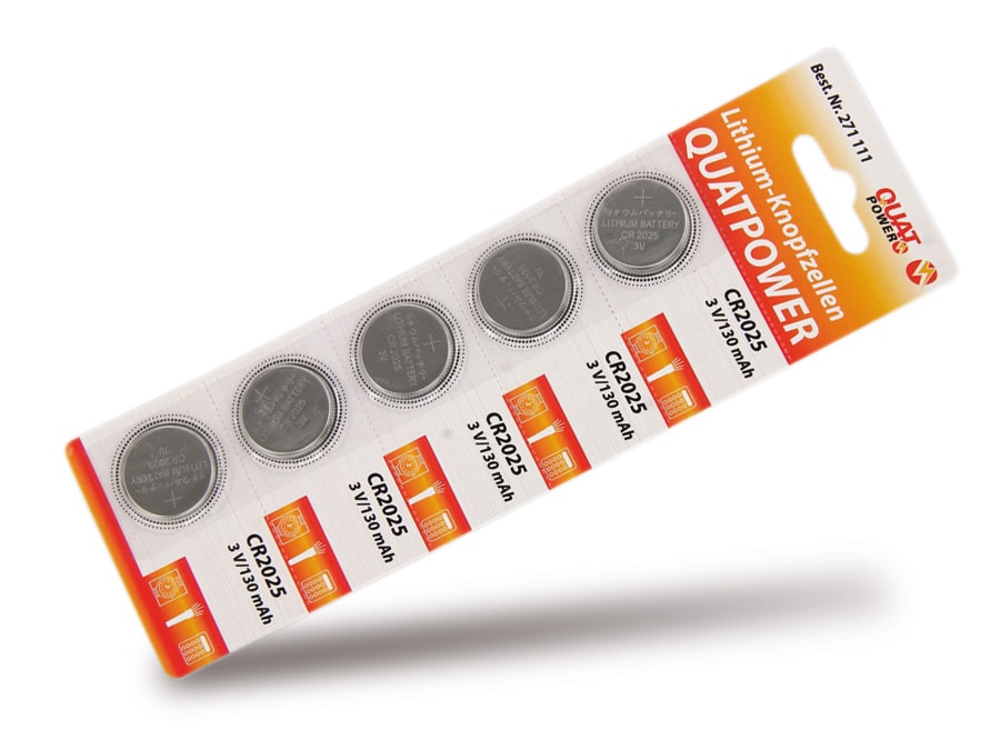 QUATPOWER Lithium-Knopfzellen CR2025, 5 Stück QUATPOWER Lithium-Knopfzellen CR2025, 5 Stück
