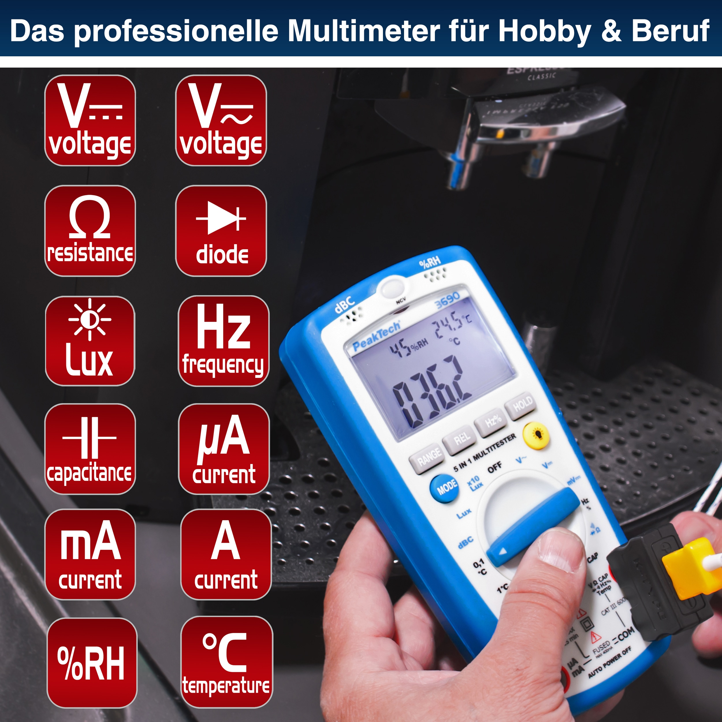 PEAKTECH Multimeter, P 3690, mit Umweltmessungen PEAKTECH Multimeter, P 3690, mit Umweltmessungen