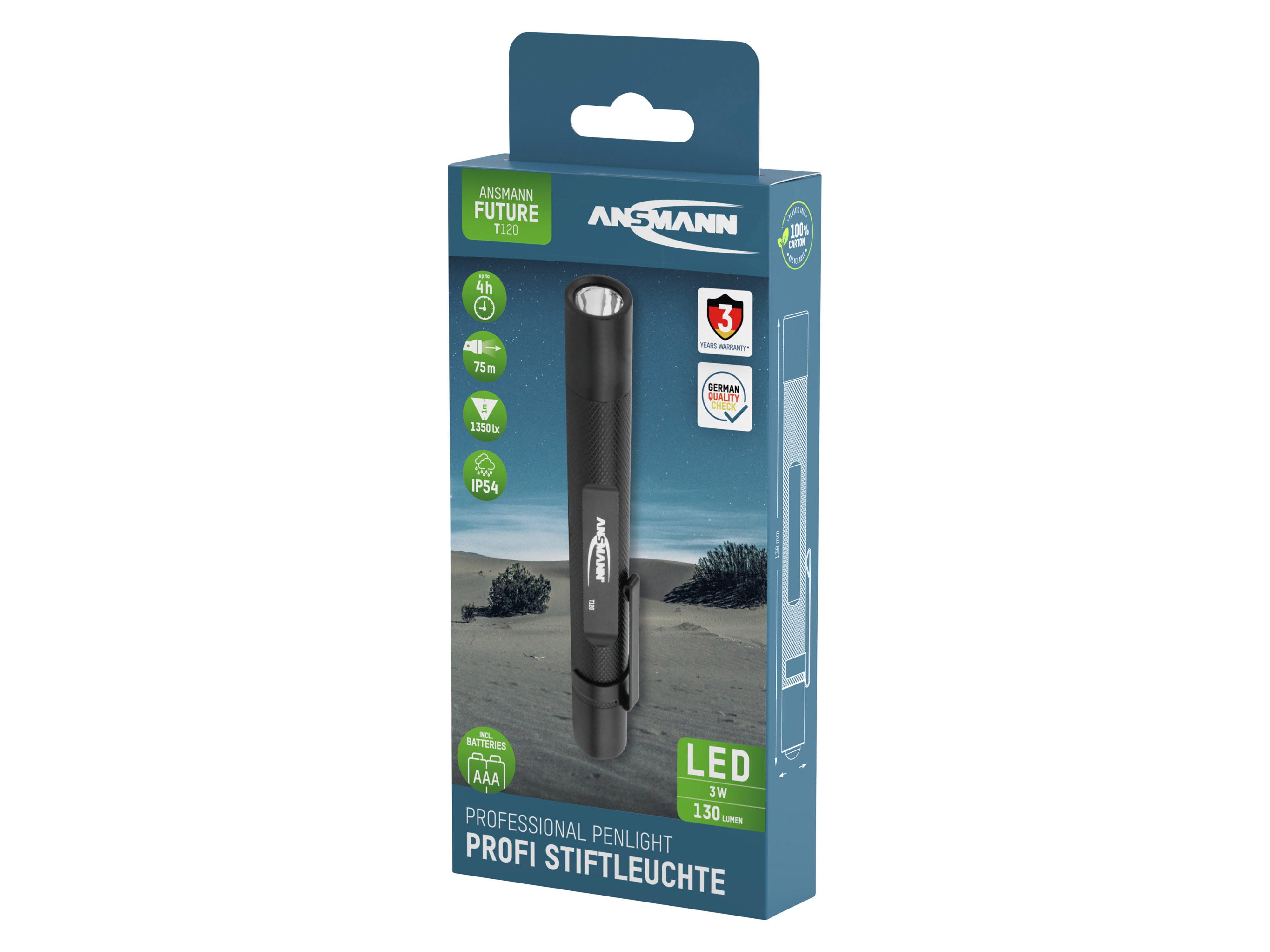 ANSMANN LED-Taschenlampe Future T120, Alu, 130 lm, batteriebetrieben ANSMANN LED-Taschenlampe Future T120, Alu, 130 lm, batteriebetrieben