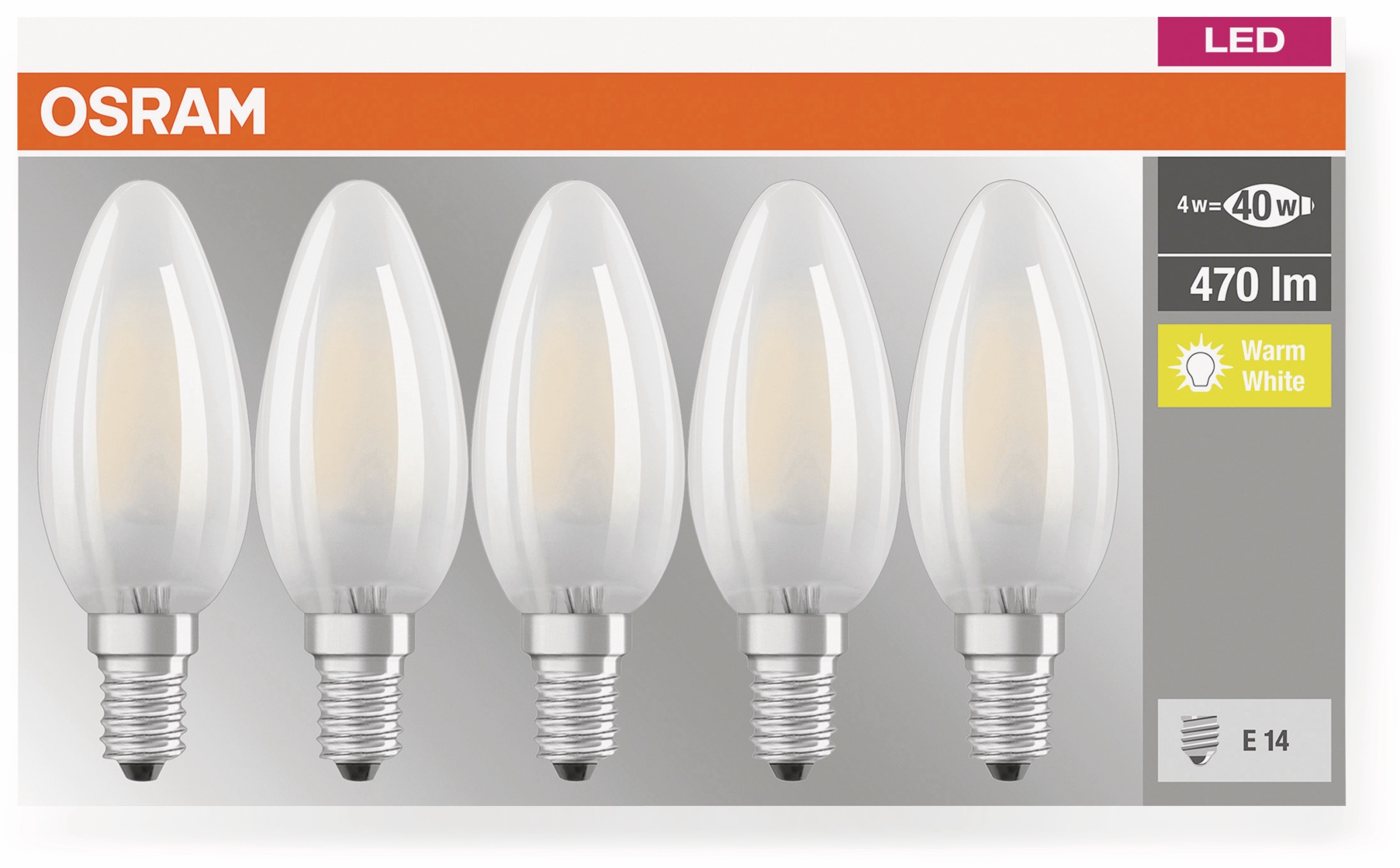 OSRAM LED-Lampe BASE CLAS A, E14, EEK: E, 4W, 470 lm, 2700 K, 5 Stk. matt OSRAM LED-Lampe BASE CLAS A, E14, EEK: E, 4W, 470 lm, 2700 K, 5 Stk. matt