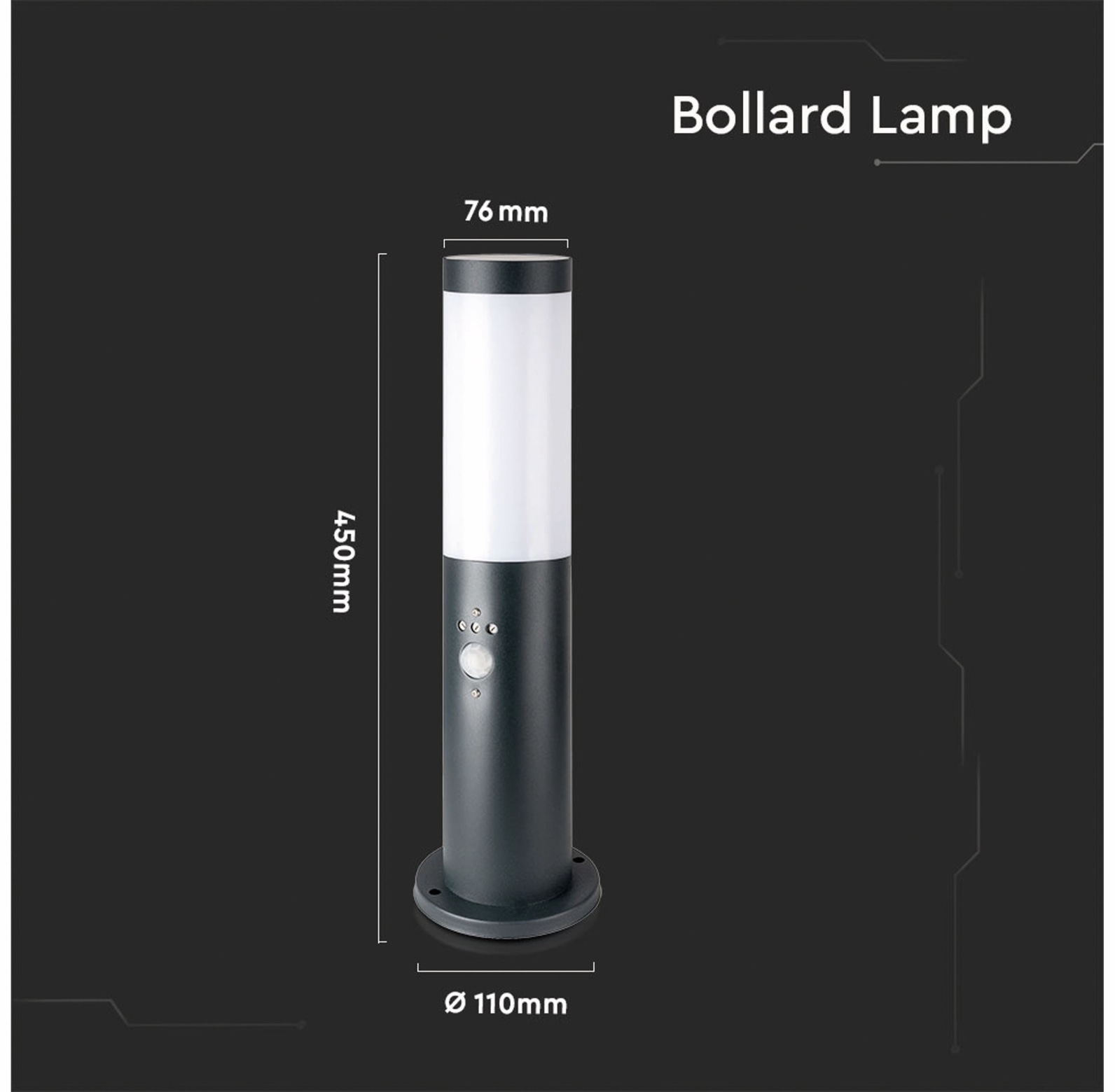 V-TAC Poller-Außenleuchte VT-838, IP44, E27, PIR-Sensor, Edelstahl, 450mm, VT-8965, grau V-TAC Poller-Außenleuchte VT-838, IP44, E27, PIR-Sensor, Edelstahl, 450mm, VT-8965, grau