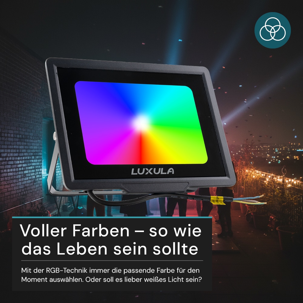 LUXULA RGB LED-Fluter LX400183, 50W, IP65, schwarz, mit Fernbedienung