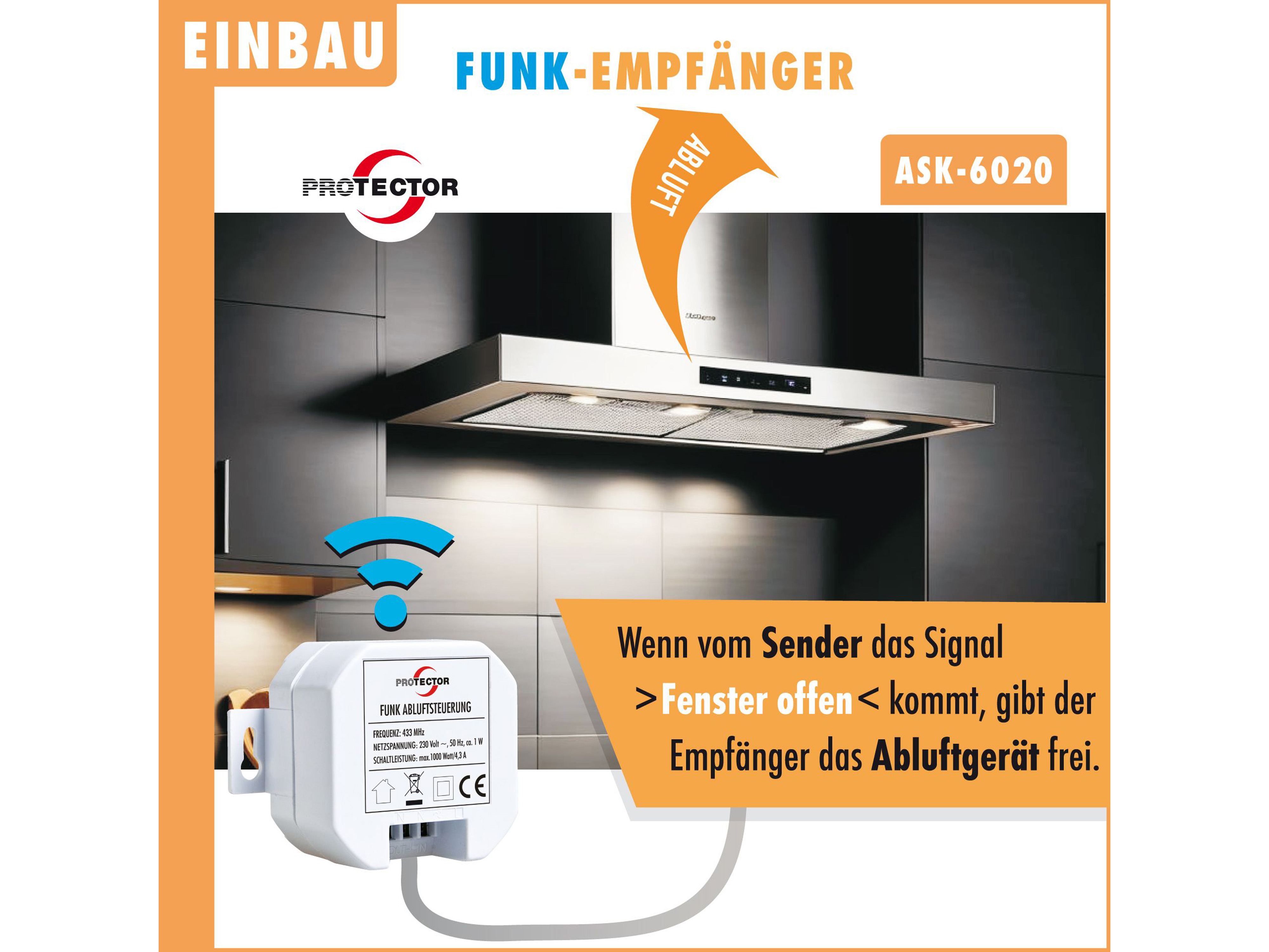 PROTECTOR Funk Abluftsteuerung ASK 6020, mit Kinetik Fenster-Sender, Einbauvariante PROTECTOR Funk Abluftsteuerung ASK 6020, mit Kinetik Fenster-Sender, Einbauvariante