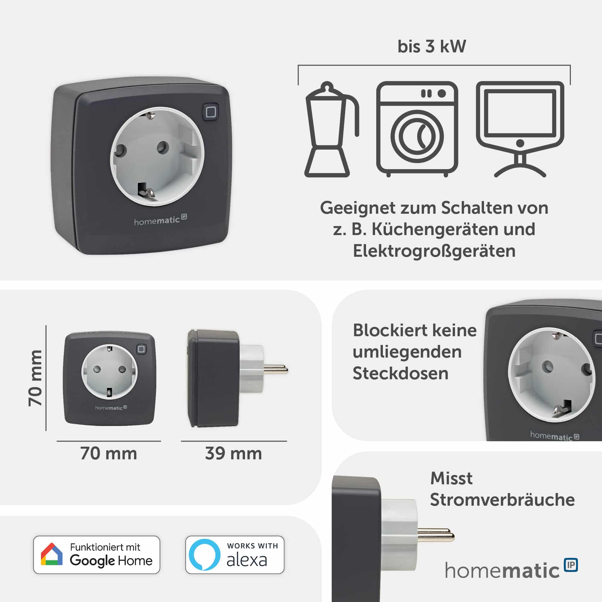 HOMEMATIC IP 161599A0, Schalt-Mess-Steckdose, anthrazit HOMEMATIC IP 161599A0, Schalt-Mess-Steckdose, anthrazit
