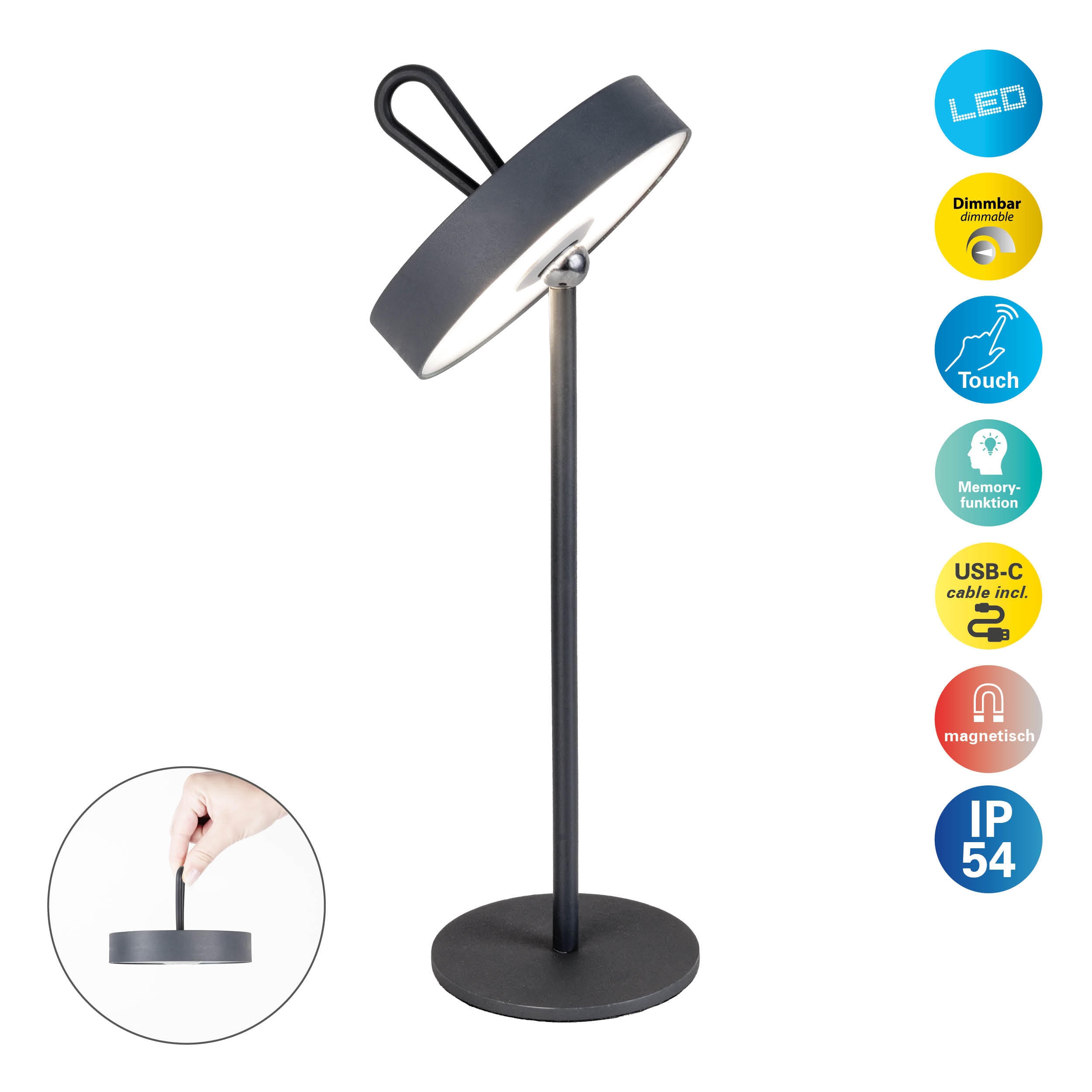 NÄVE LED-Tischleuchte 5315316, 3W, 250lm, 3000K, Akku, magnetisch, grau NÄVE LED-Tischleuchte 5315316, 3W, 250lm, 3000K, Akku, magnetisch, grau