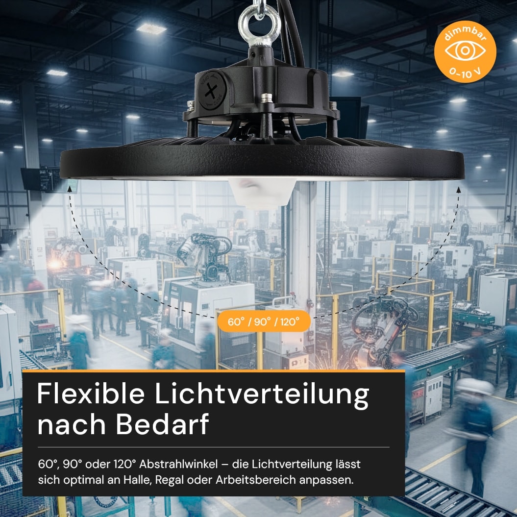 ENOVALITE LED-HighBay-Leuchte, UFO, 120...200 W, 4000 K, EEK: C, 19200...32000 lm, dimmbar, schwarz ENOVALITE LED-HighBay-Leuchte, UFO, 120...200 W, 4000 K, EEK: C, 19200...32000 lm, dimmbar, schwarz