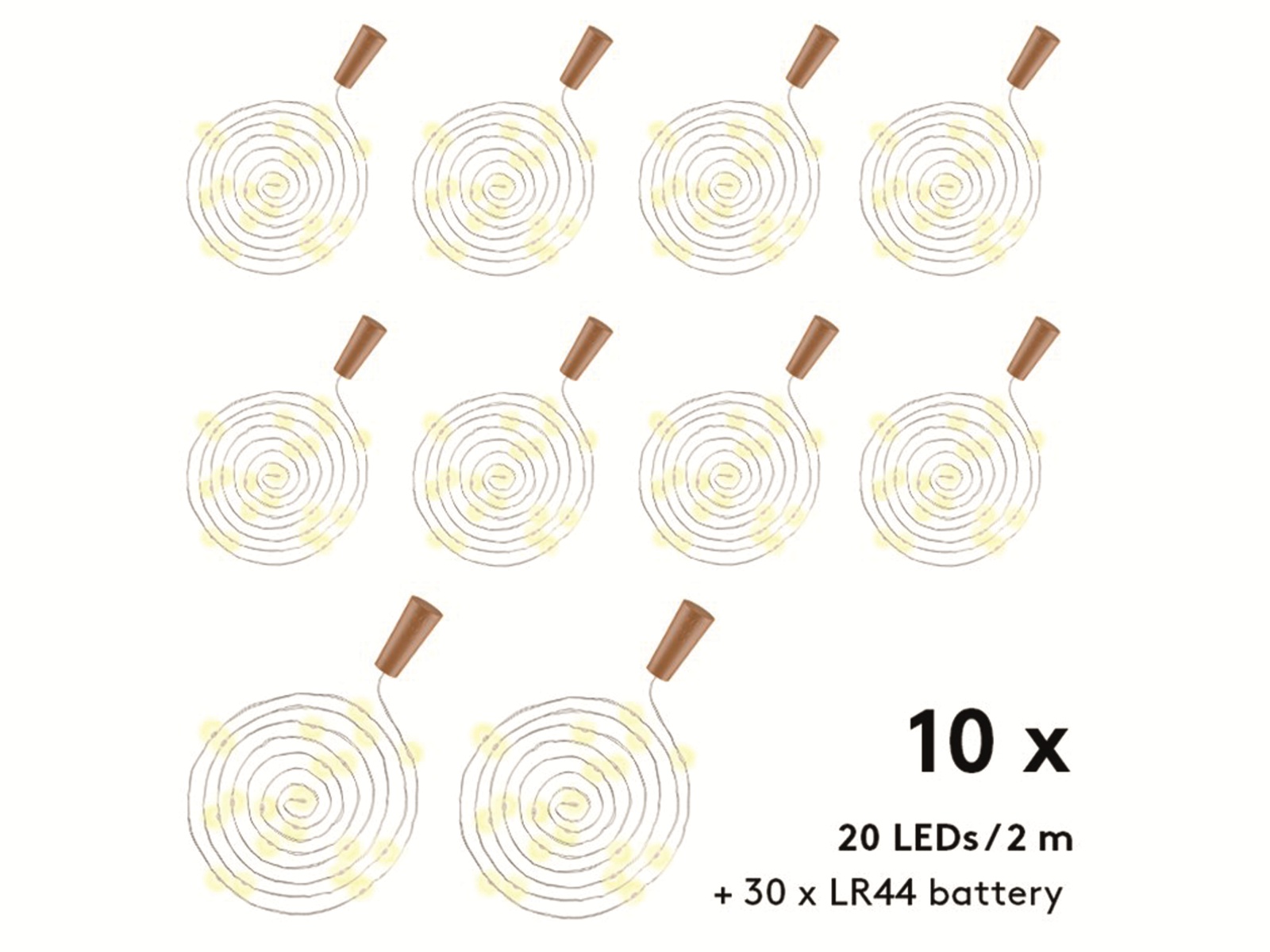 GOOBAY LED-Flaschen-Lichterkette mit 20 LEDs, 10 Stück GOOBAY LED-Flaschen-Lichterkette mit 20 LEDs, 10 Stück