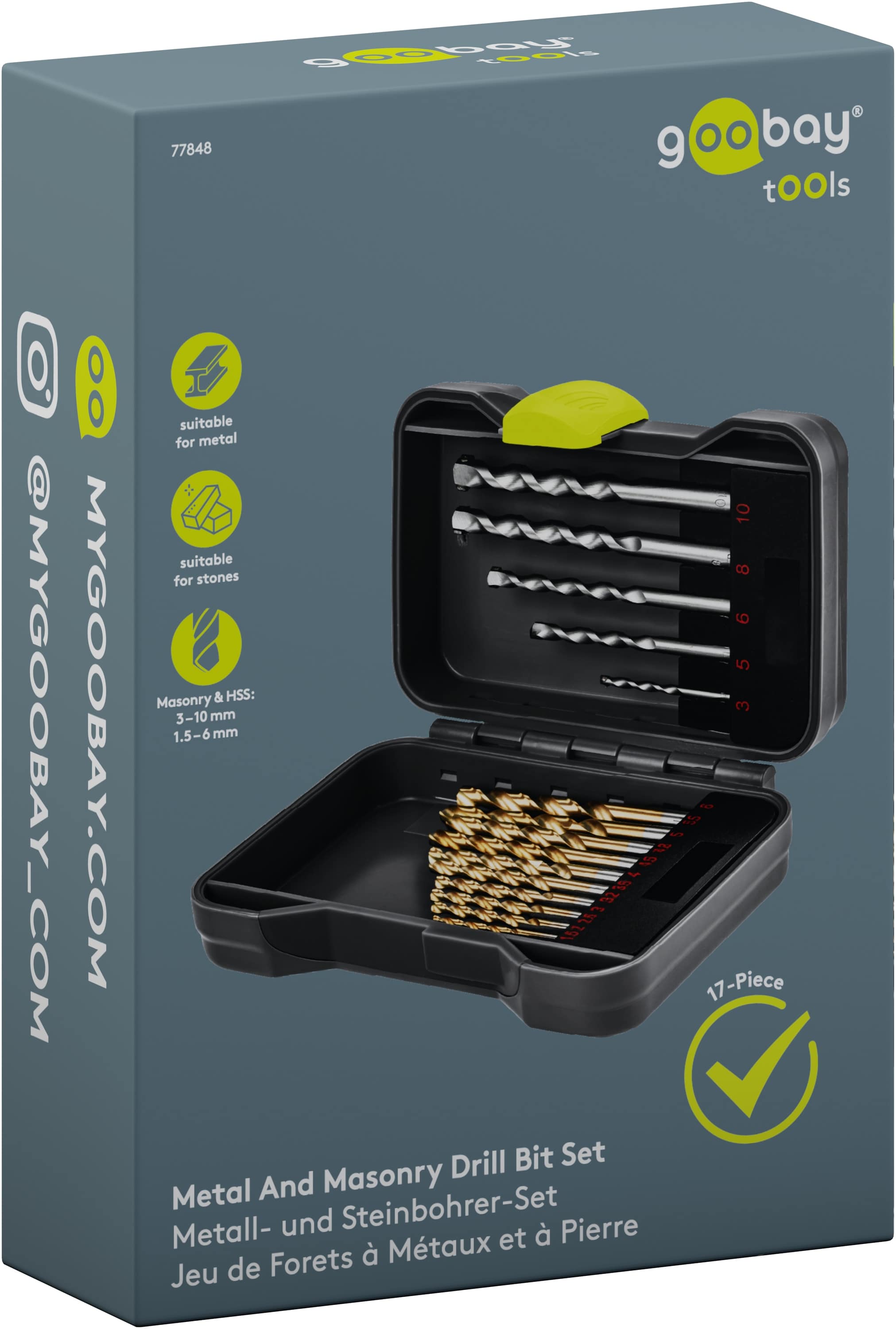 GOOBAY TOOLS Metall- & Steinbohrer-Set, 77848, 1,5-10 mm, 17-teilig GOOBAY TOOLS Metall- & Steinbohrer-Set, 77848, 1,5-10 mm, 17-teilig