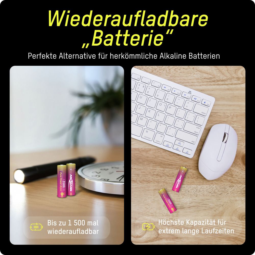 ANSMANN Li-Ion Akkus, Mignon AA, Typ 3500 (min. 3250 mAh), 4 Stück Li-Lon Akkus ANSMANN, Mignon AA, Typ 3500 (min. 3250 mAh), 4 Stück