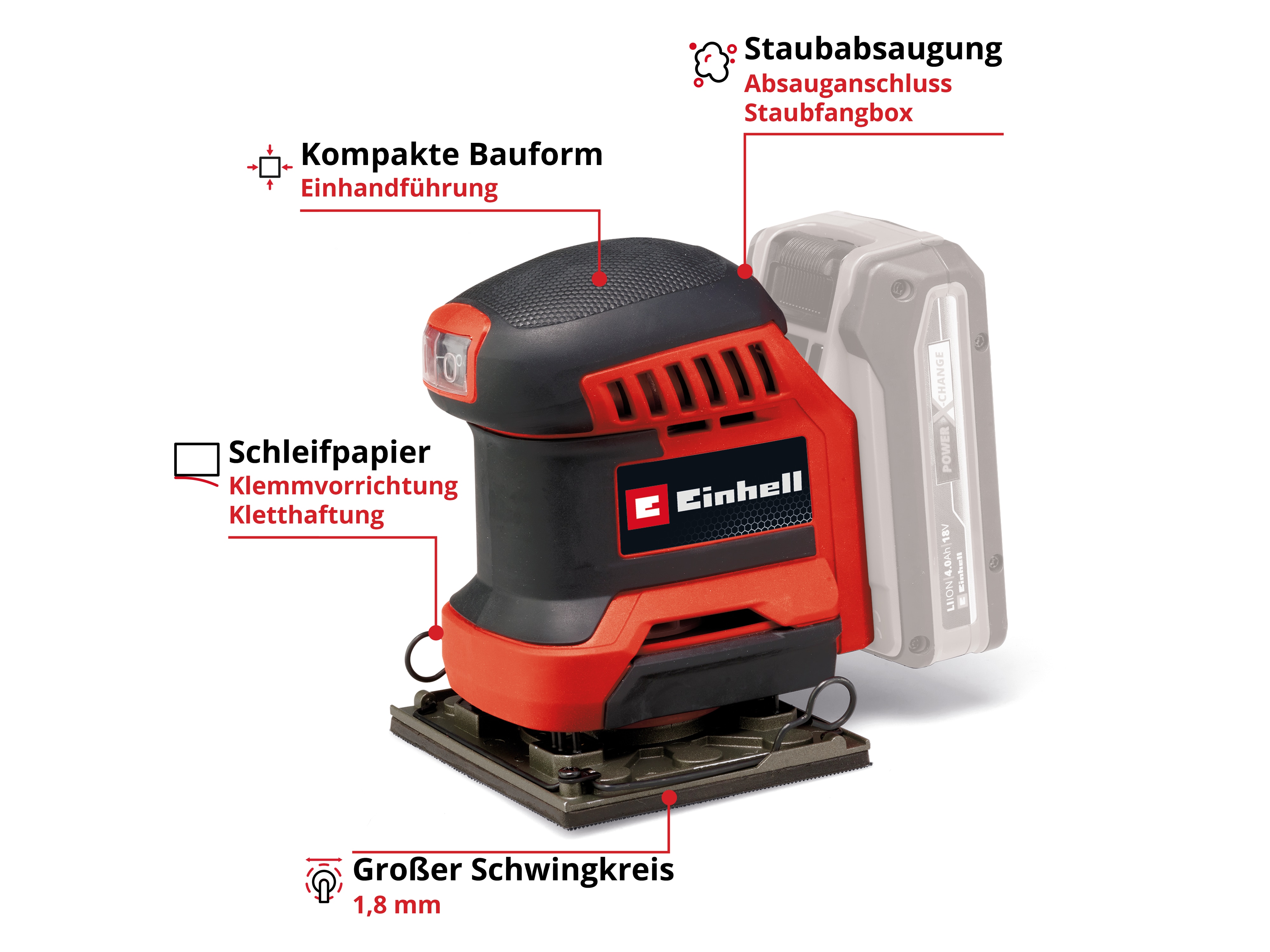 EINHELL Akku-Faustschleifer TE-OS 18/113 Li, Solo EINHELL Akku-Faustschleifer TE-OS 18/113 Li, Solo