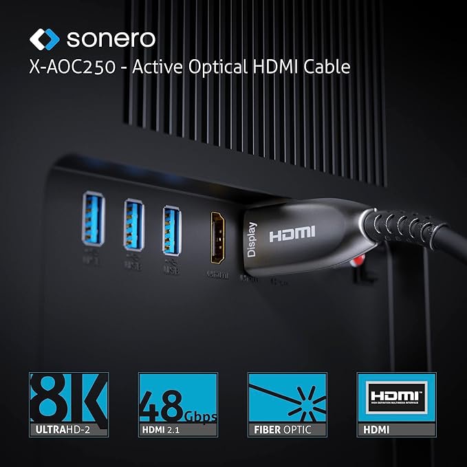 SONERO Aktives HDMI Kabel X-AOC250-200, AOC Extender Kabel 8K, 20m SONERO Aktives HDMI Kabel X-AOC250-200, AOC Extender Kabel 8K, 20m