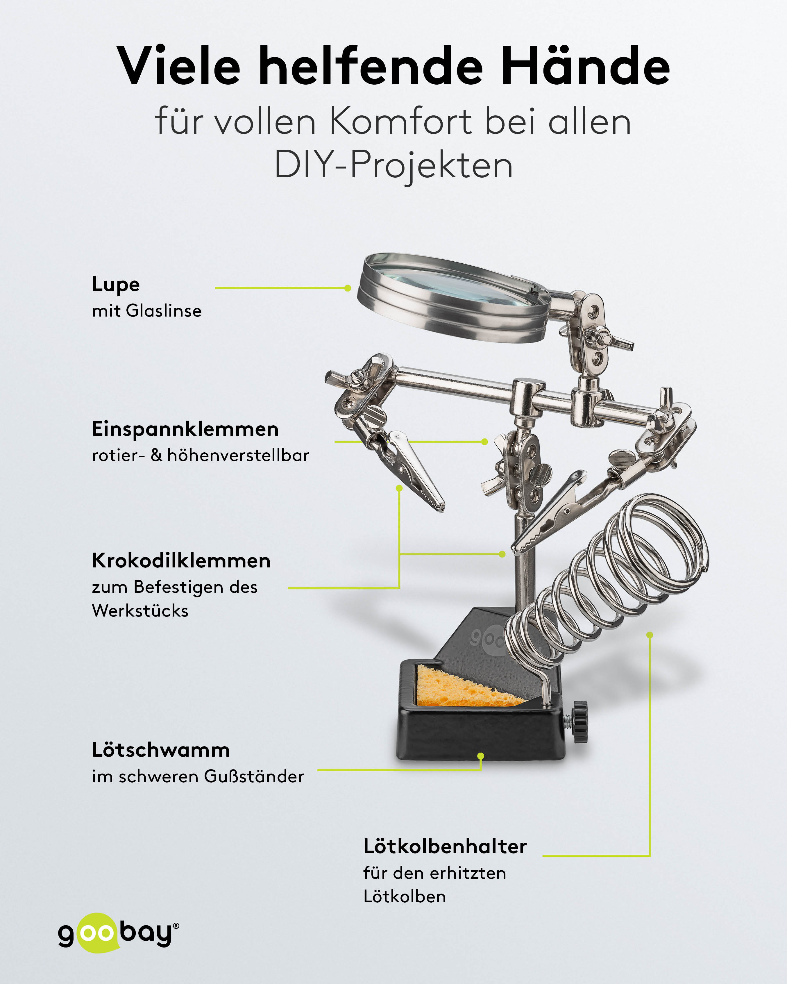 GOOBAY Dritte Hand, 76560, mit Lupe und Lötkolbenständer GOOBAY Dritte Hand, 76560, mit Lupe und Lötkolbenständer