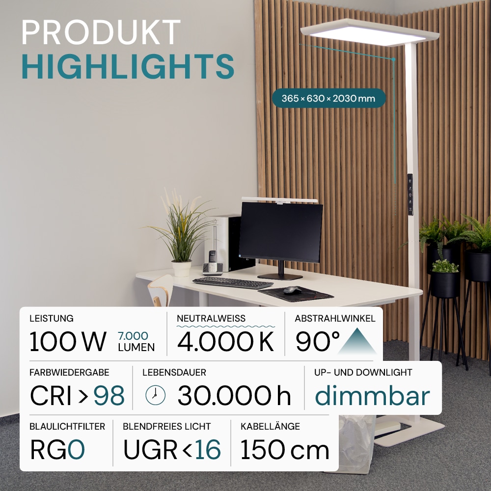 LUXULA LED-Büro-Stehleuchte, Up/Down, 100W, 4000K, EEK: F, 7000lm, IP20, dimmbar, weiß LUXULA LED-Büro-Stehleuchte, Up/Down, 100W, 4000K, EEK: F, 7000lm, IP20, dimmbar, weiß