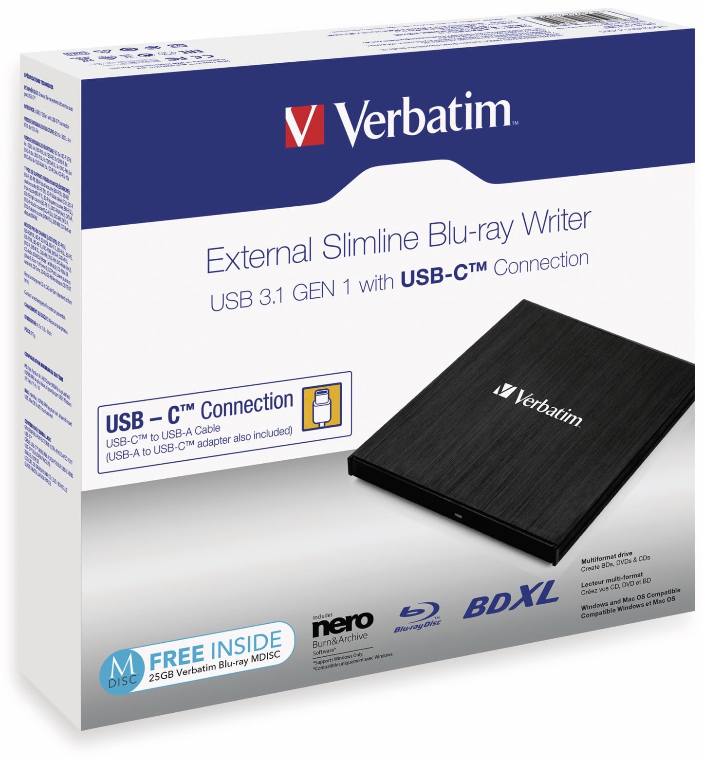VERBATIM Blu-ray Brenner 43889, USB-C 3.1 VERBATIM Blu-ray Brenner 43889, USB-C 3.1