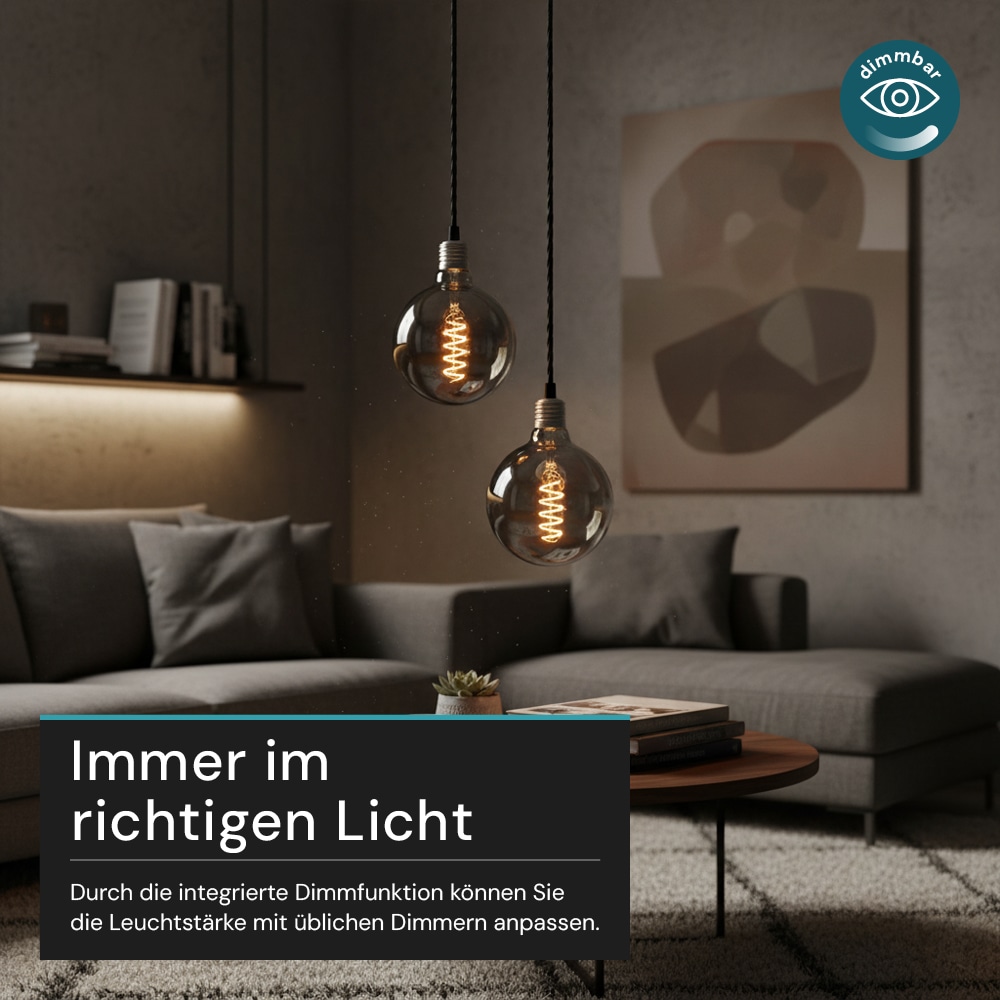 LUXULA LED-Filament-Lampe, SPIRAL, Globe, E27, 4W, 40lm, 1800K, dimmbar
