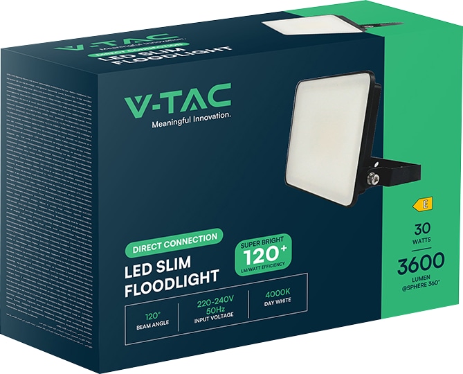 V-TAC LED-Fluter, VT-4429-FC, EEK: E, 30 W, 3600 lm, 6500 K, IP65, kaltweiß V-TAC LED-Fluter, VT-4429-FC, EEK: E, 30 W, 3600 lm, 6500 K, IP65, kaltweiß