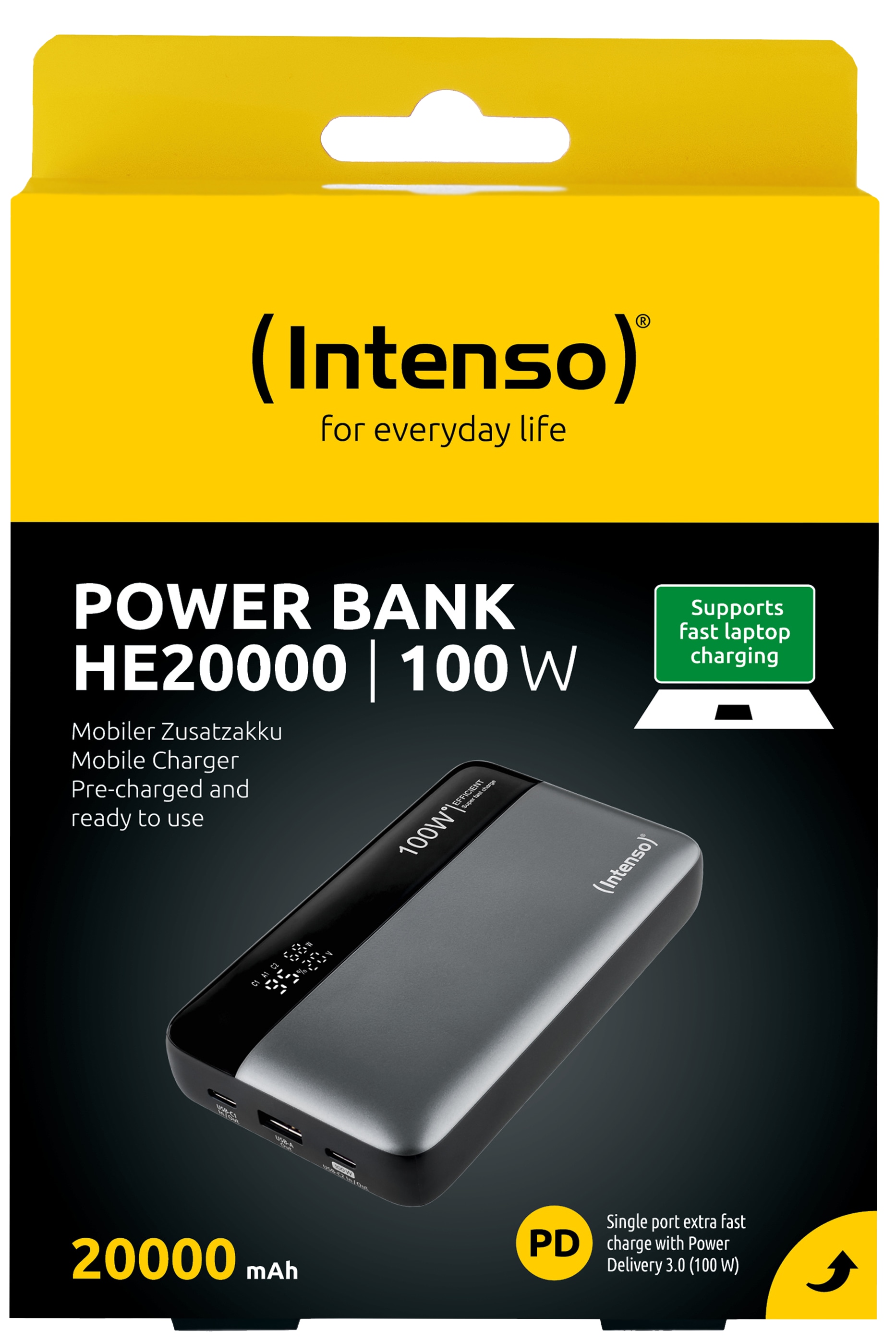 INTENSO USB Powerbank 7350050, HE20000, 20.000mAh, 100 W, grau INTENSO USB Powerbank 7350050, HE20000, 20.000mAh, 100 W, grau