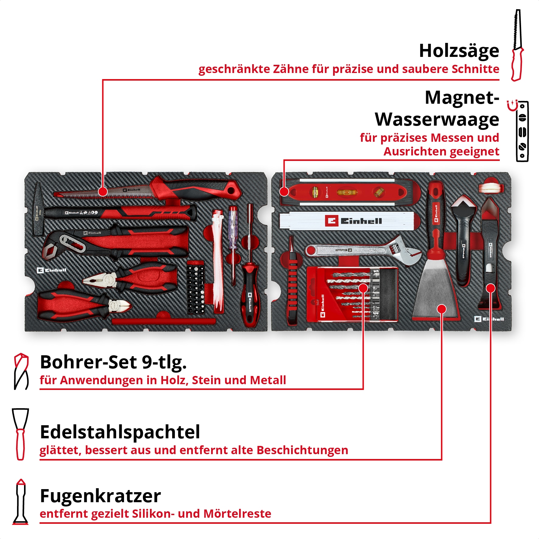 EINHELL Werkzeugkoffer Renovierung, 370517, E-Case, 78-teilig EINHELL Werkzeugkoffer Renovierung, 370517, E-Case, 78-teilig