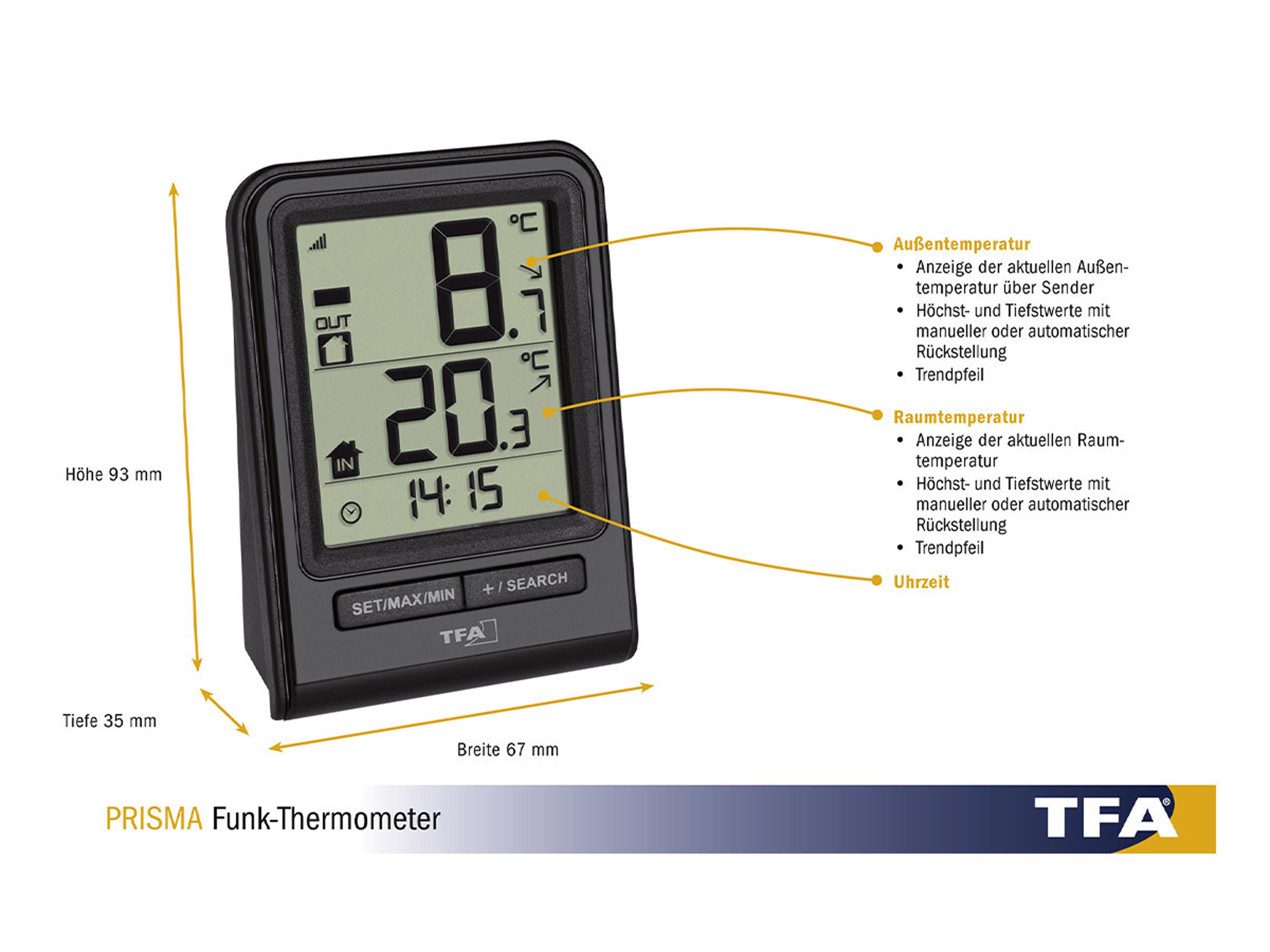 TFA Funk-Thermometer Prisma 30.3063.01 TFA Funk-Thermometer Prisma 30.3063.01