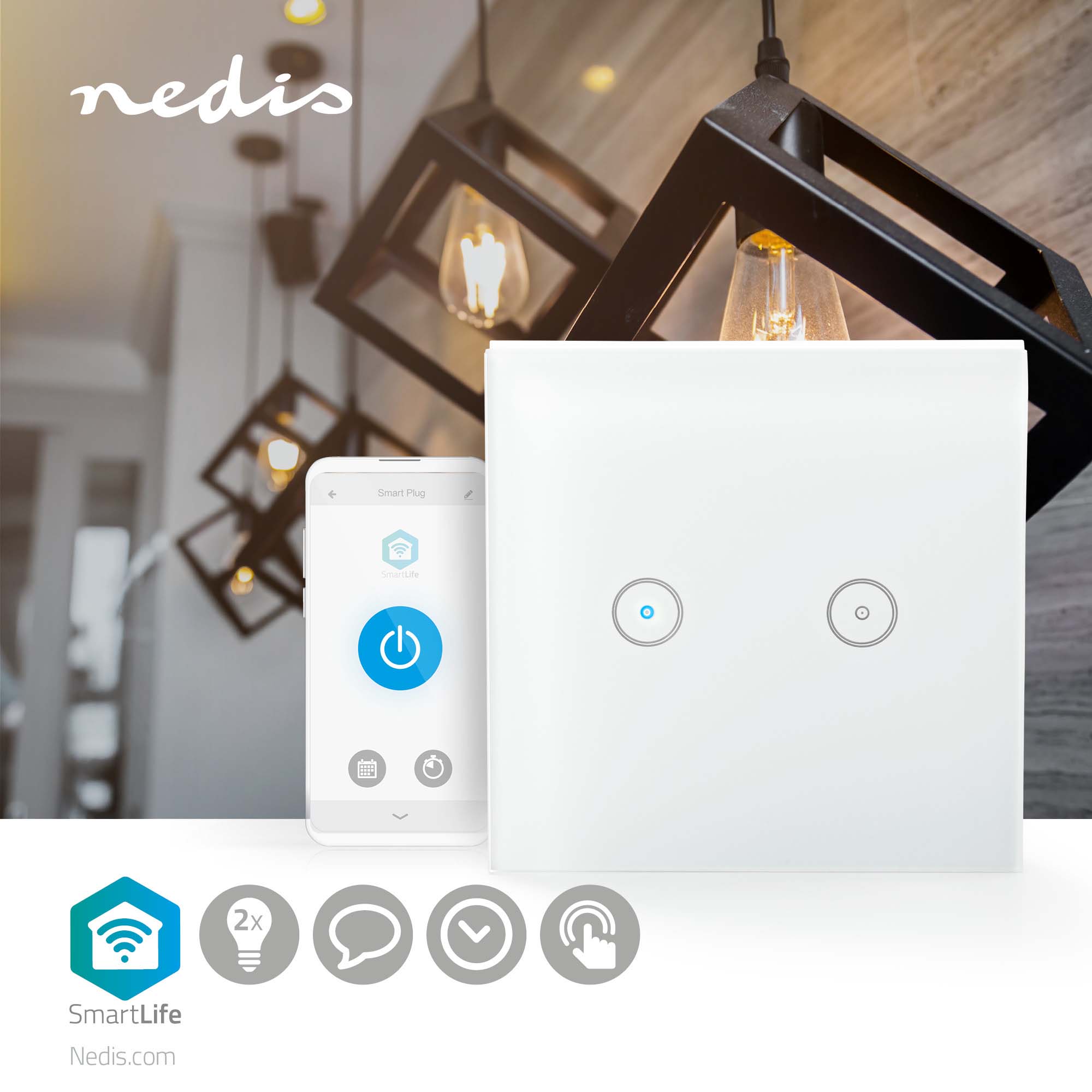 NEDIS Wandschalter SmartLife, dual, weiß NEDIS Wandschalter SmartLife, dual, weiß
