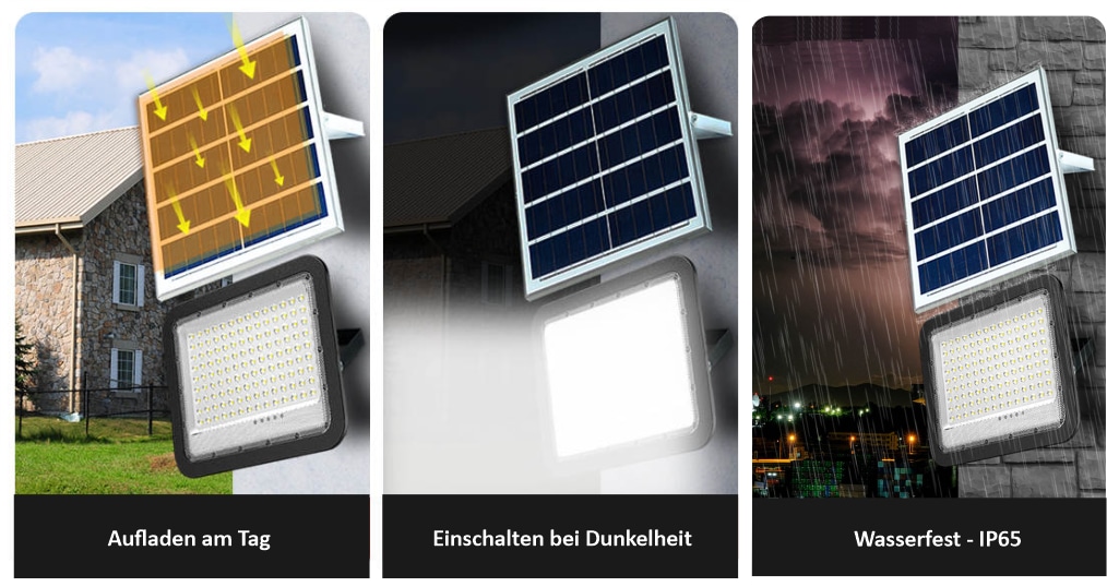 ENOVALITE Solar LED-Fluter , mit Akku, 50 W, 800 lm, 6500 K, IP65 ENOVALITE Solar LED-Fluter , mit Akku, 50 W, 800 lm, 6500 K, IP65