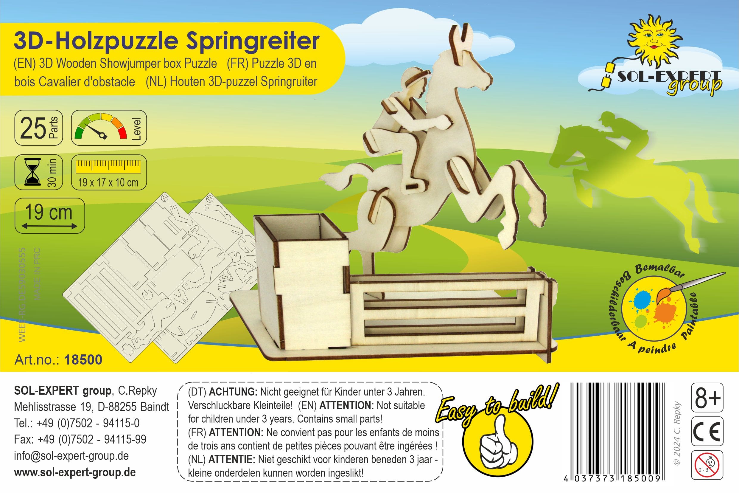 SOL-EXPERT 3D Holz Puzzle Springreiter mit Stiftebox SOL-EXPERT 3D Holz Puzzle Springreiter mit Stiftebox