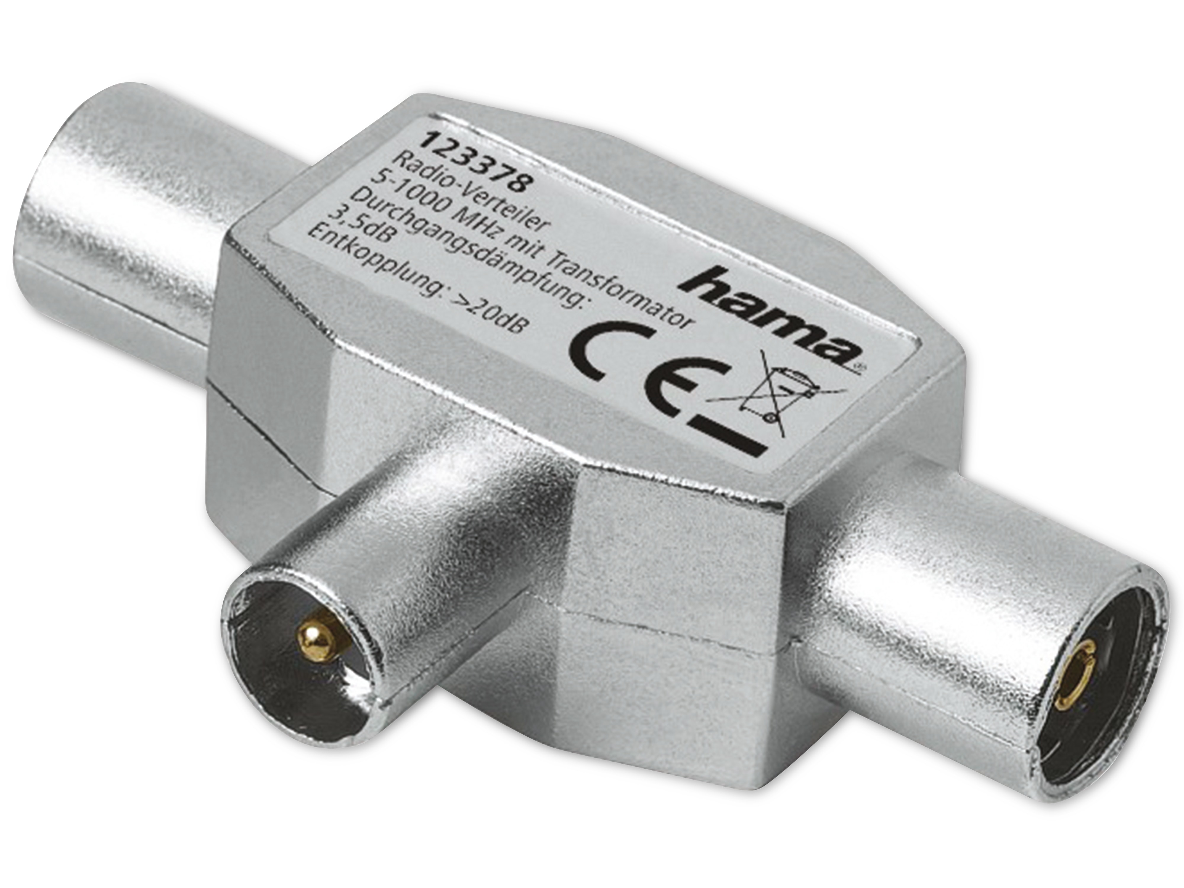 HAMA Antennenverteiler für Radio, 2-fach, Metall, Koaxsteck./2x Koaxkuppl.