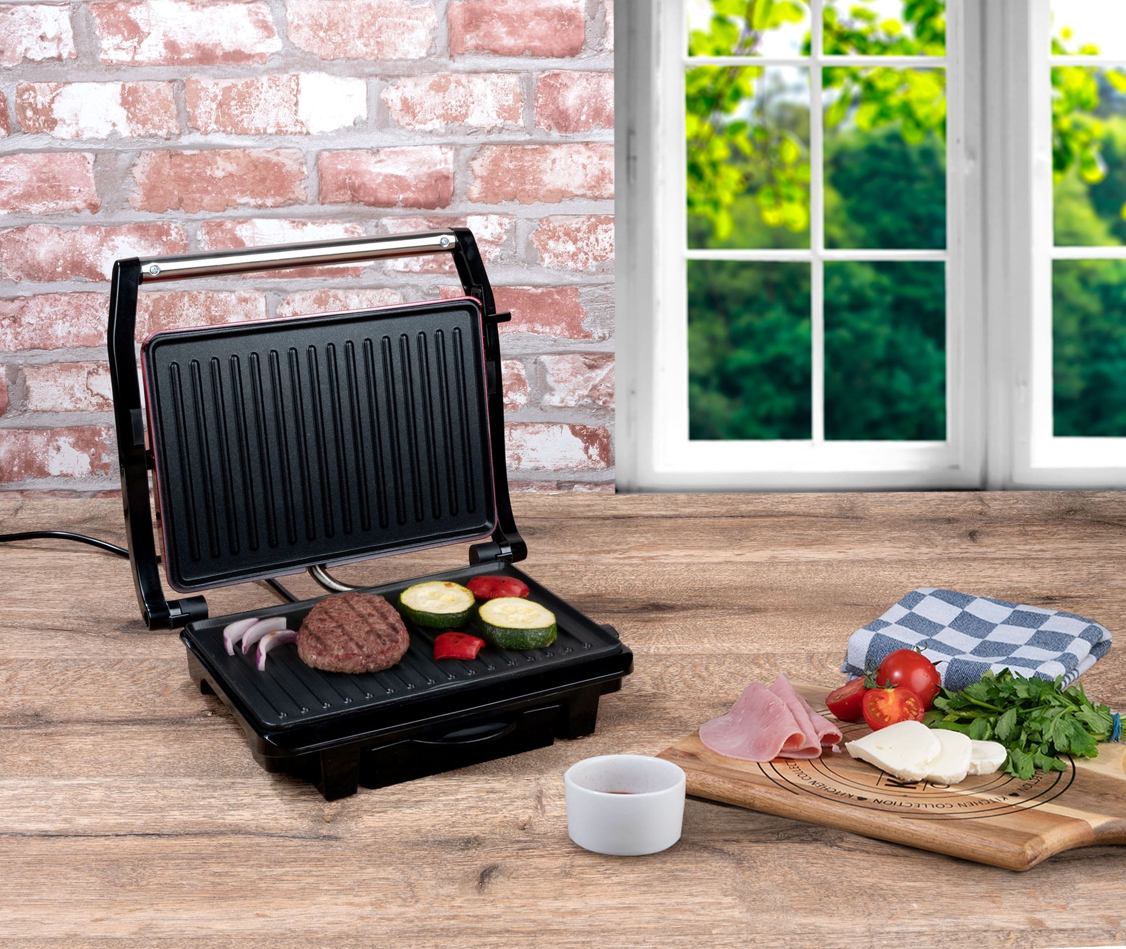 ALPINA Kontaktgrill, Multigrill, Panini, Sandwich, Fleisch, schwarz/rot, 1000W ALPINA Kontaktgrill, Multigrill, Panini, Sandwich, Fleisch, schwarz/rot, 1000W