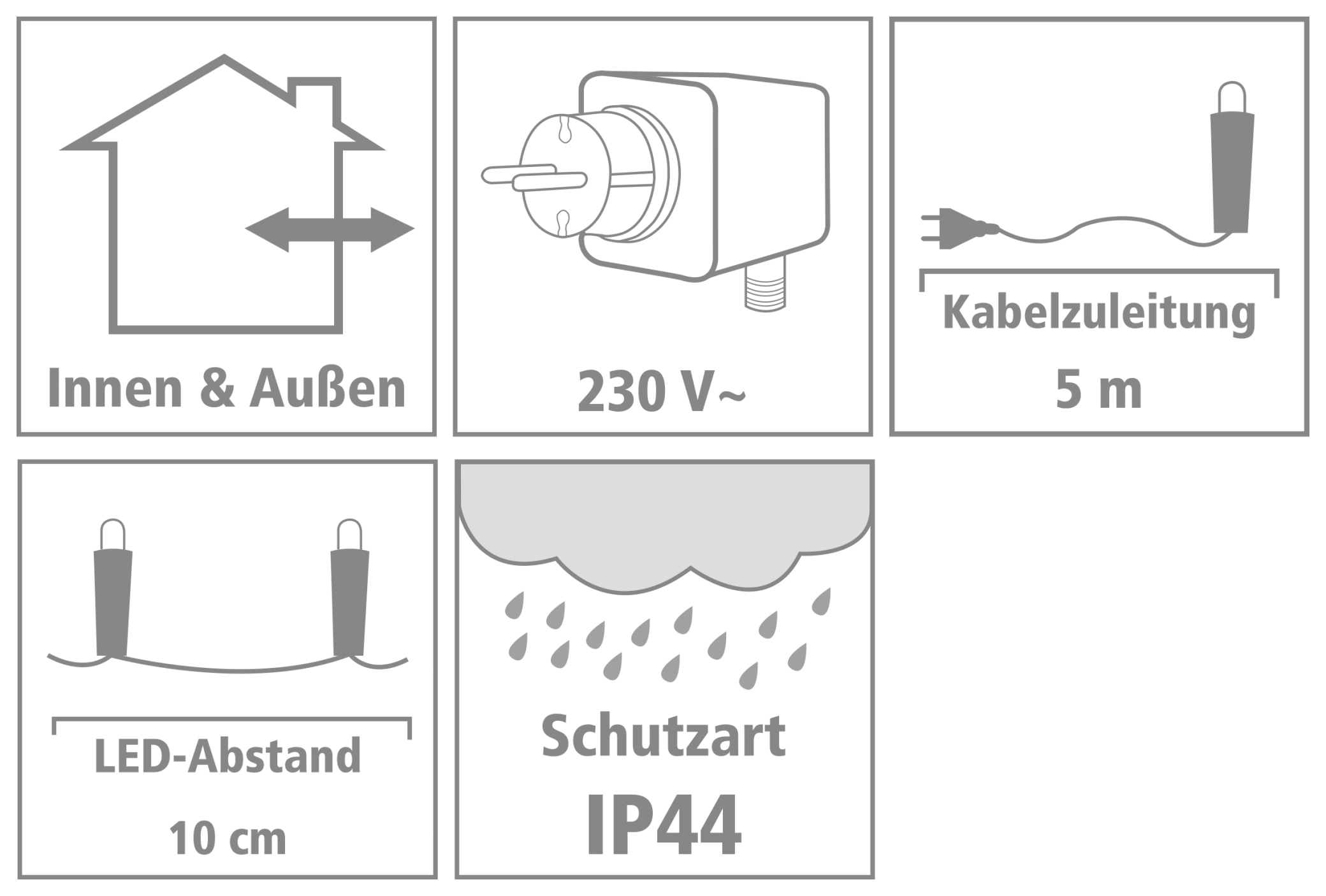 LED-Lichterkette Vorhang, Silberdraht, 100 LEDs, bunt, 230V~, Innen/Außen LED-Lichterkette, Silberdraht, 100 LEDs, bunt, 230V~, Innen/Außen