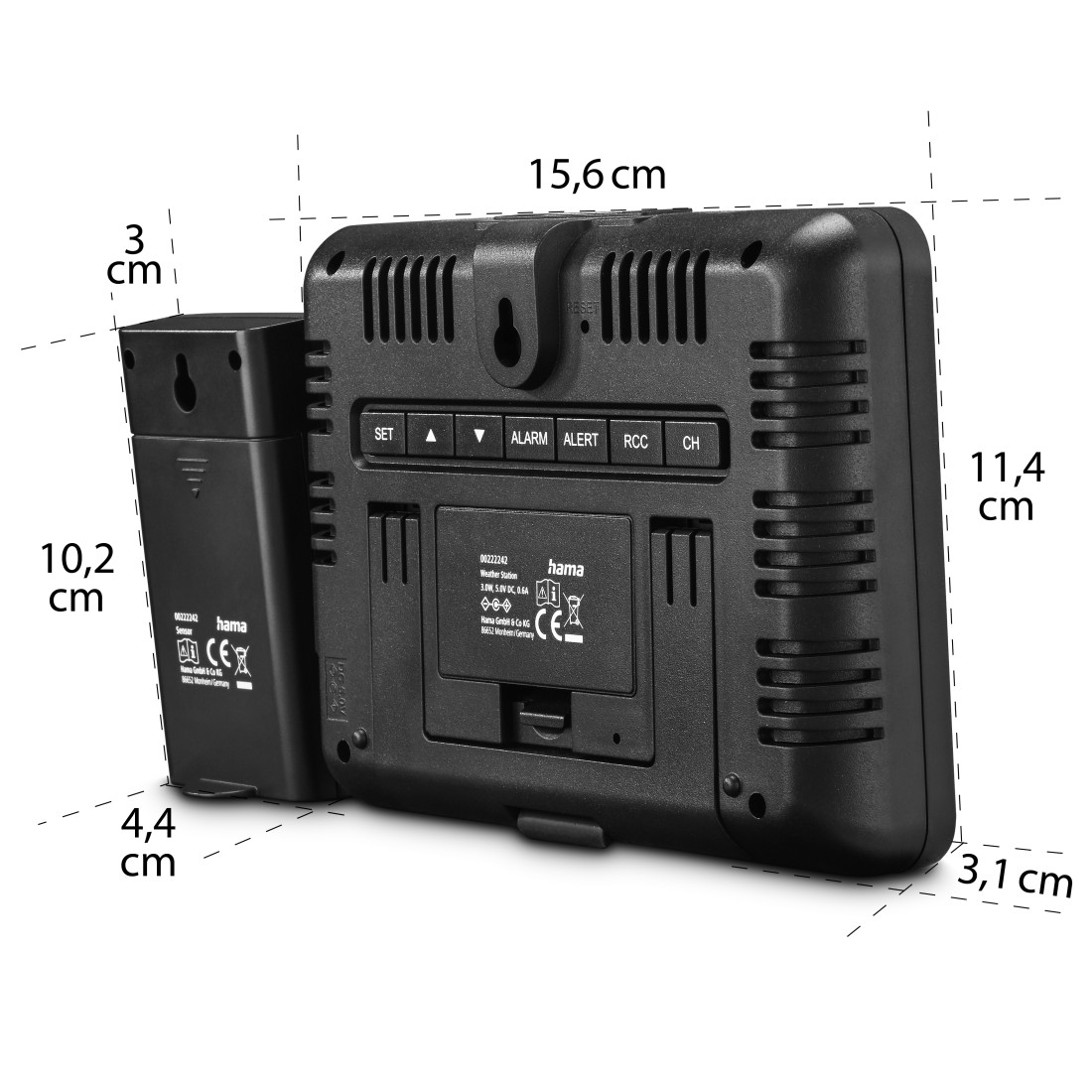 HAMA Digitale Wetterstation Usedom Schwarz, AC, Farbdisplay