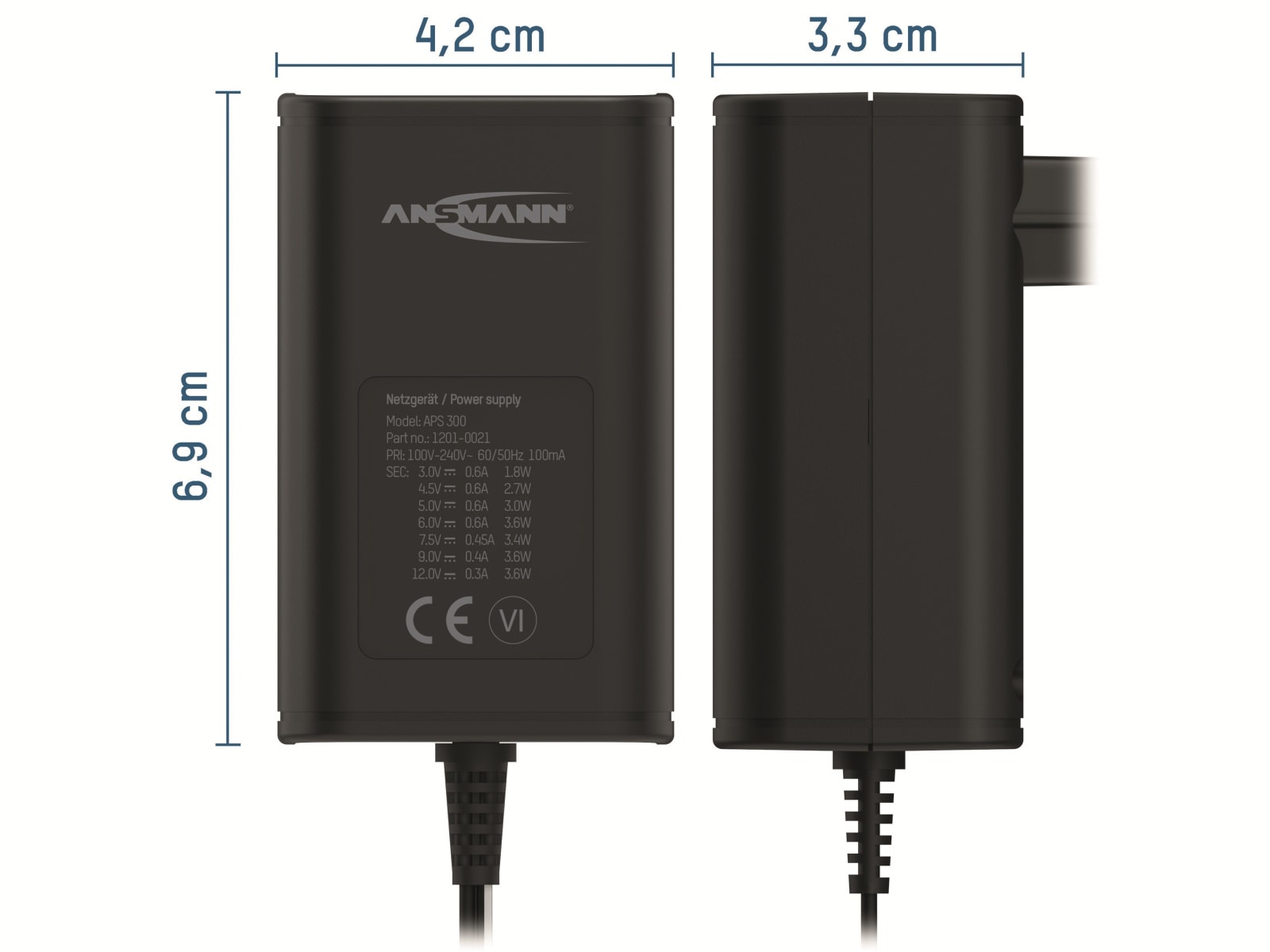 ANSMANN Universal-Netzteil APS 300, 3,6W, Ladestrom max. 0,6A, 3-12V- ANSMANN Universal-Netzteil APS 300, 3,6W, Ladestrom max. 0,6A, 3-12V-