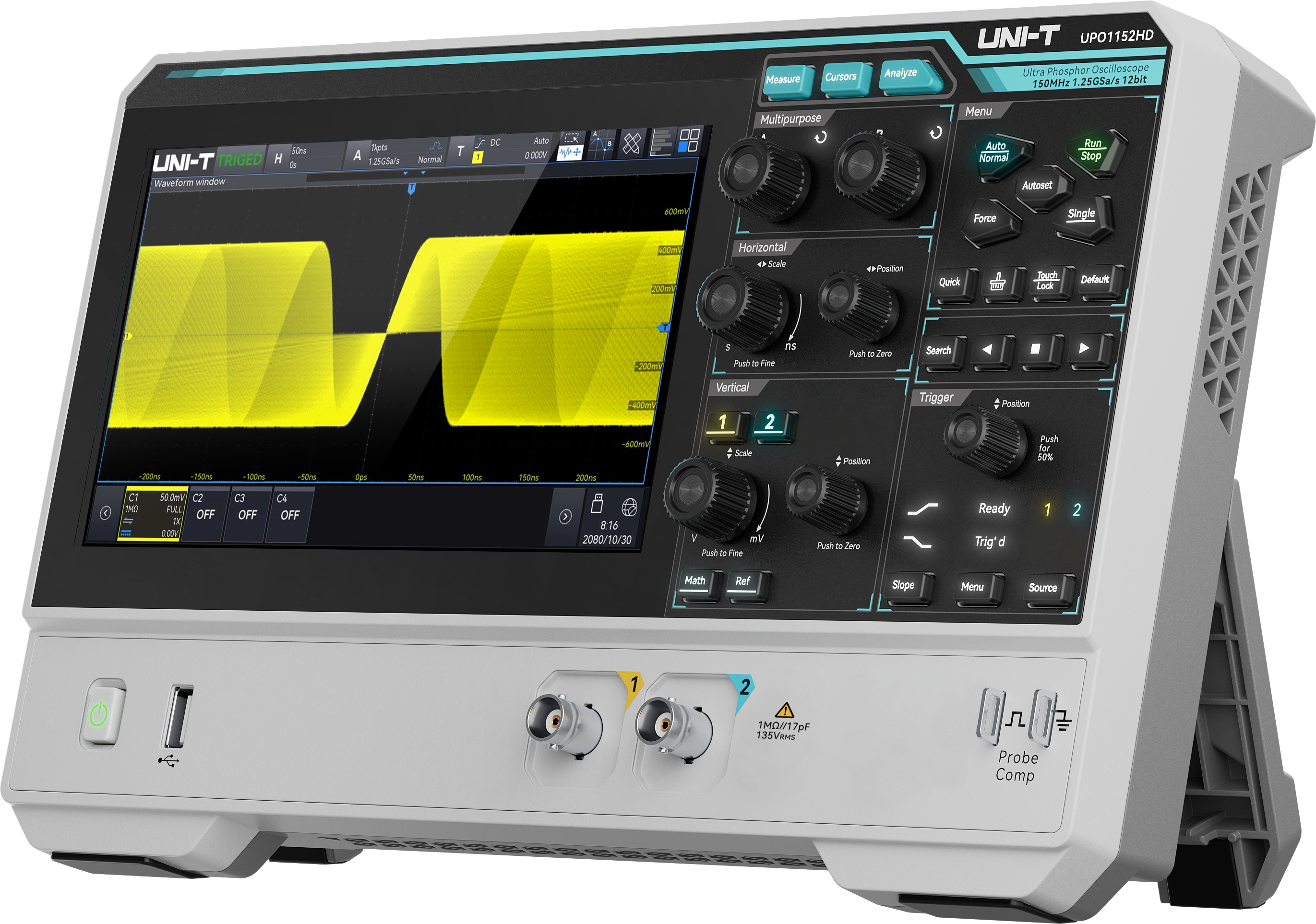 UNI-T Oszilloskop UPO1152HD, 2 Kanäle, 1,25 GS/s, 150 MHz UNI-T Oszilloskop UPO1152HD, 2 Kanäle, 1,25 GS/s, 150 MHz