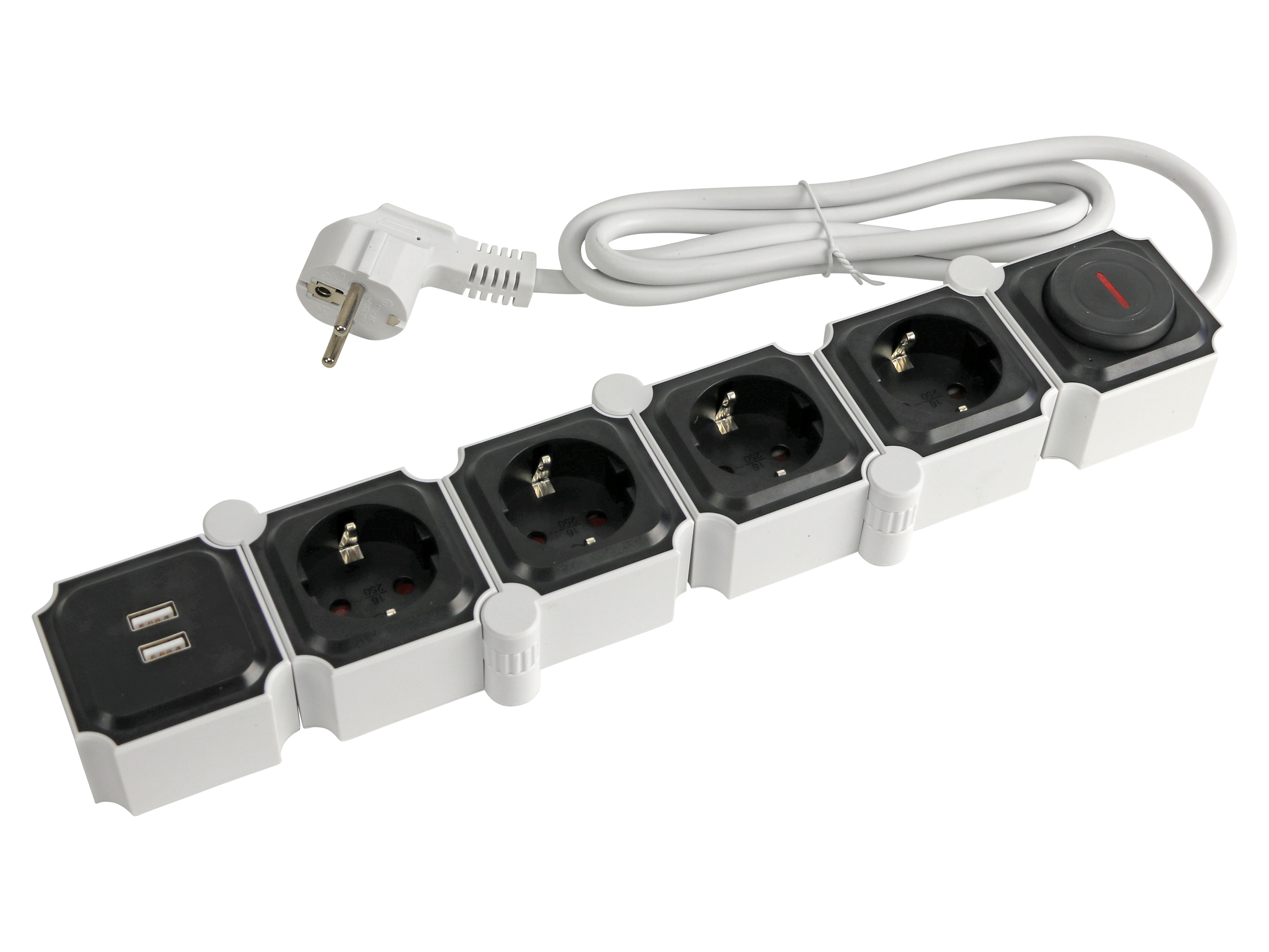 Steckdosenleiste, GT-WSL-01-F, 4-fach, Schaltbar, USB, weiß/schwarz
