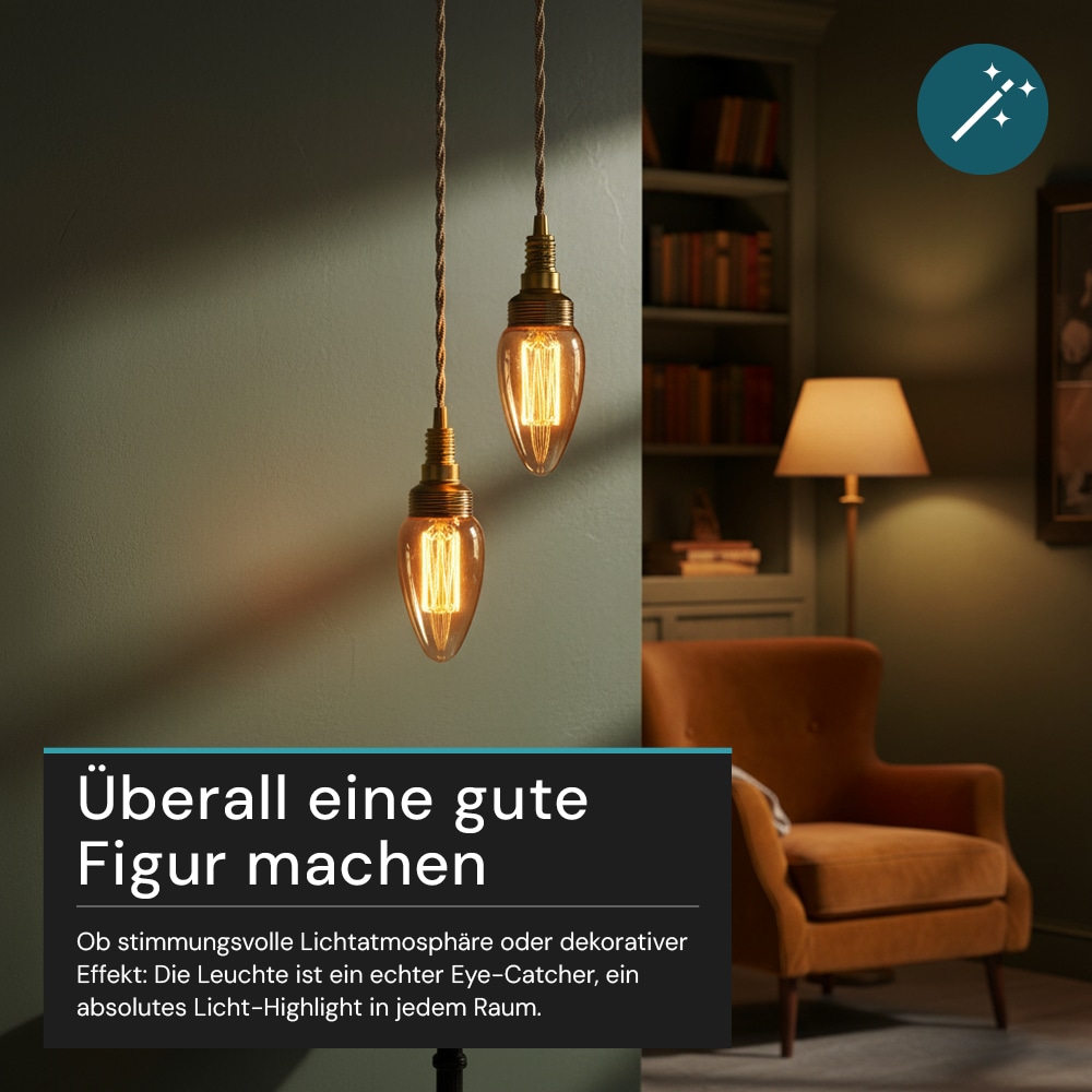 LUXULA LED-Filament-Lampe,, Vintage Kerze, E14, 2,3W, 65lm, 1800K LUXULA LED-Filament-Lampe,, Vintage Kerze, E14, 2,3W, 65lm, 1800K