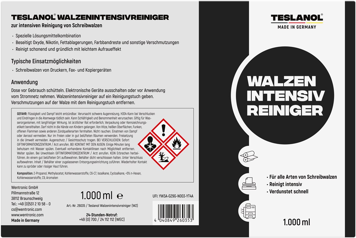 TESLANOL 26035 Walzenintensivreiniger, 1000 ml TESLANOL 26035 Walzenintensivreiniger, 1000 ml