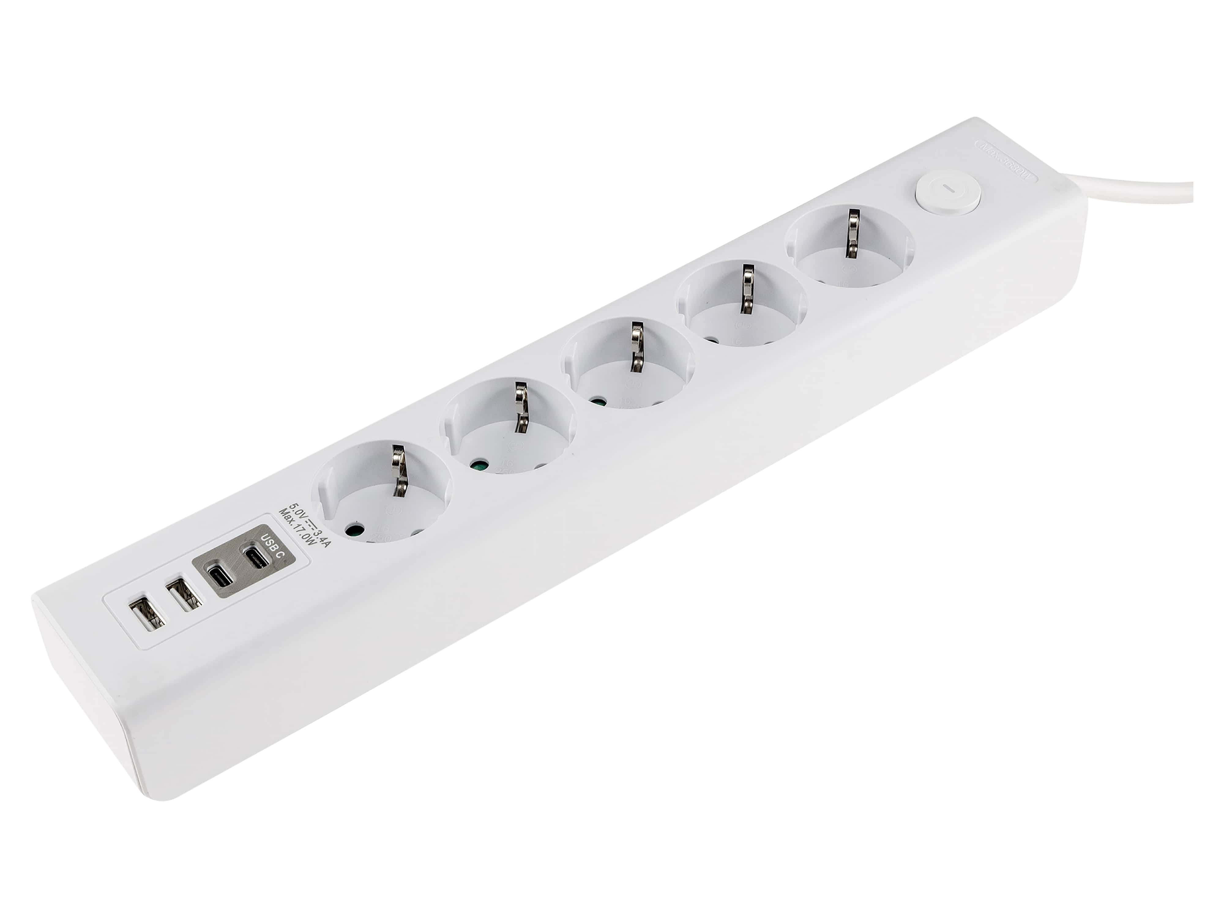 CHILITEC Steckdosenleiste, 5-fach, USB-A+C, 1,5 m Zuleitung, weiß CHILITEC Steckdosenleiste, 5-fach, USB-A+C, 1,5 m Zuleitung, weiß