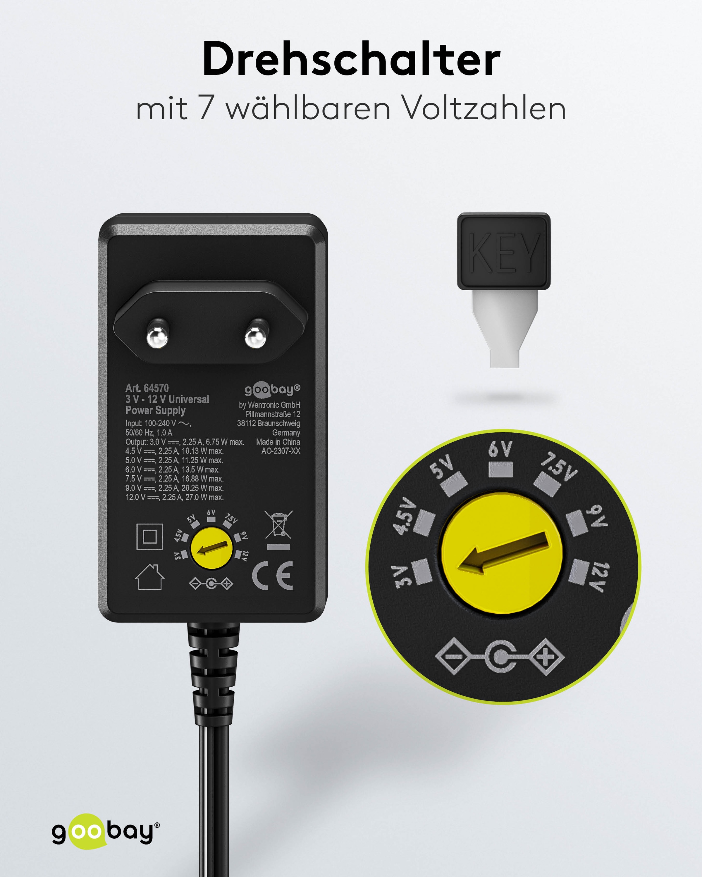GOOBAY Universal-Netzteil 64570, 3...12 V-/27 W, 11-Adapter, inkl. USB-Adapter GOOBAY Universal-Netzteil 64570, 3...12 V-/27 W, 11-Adapter, inkl. USB-Adapter