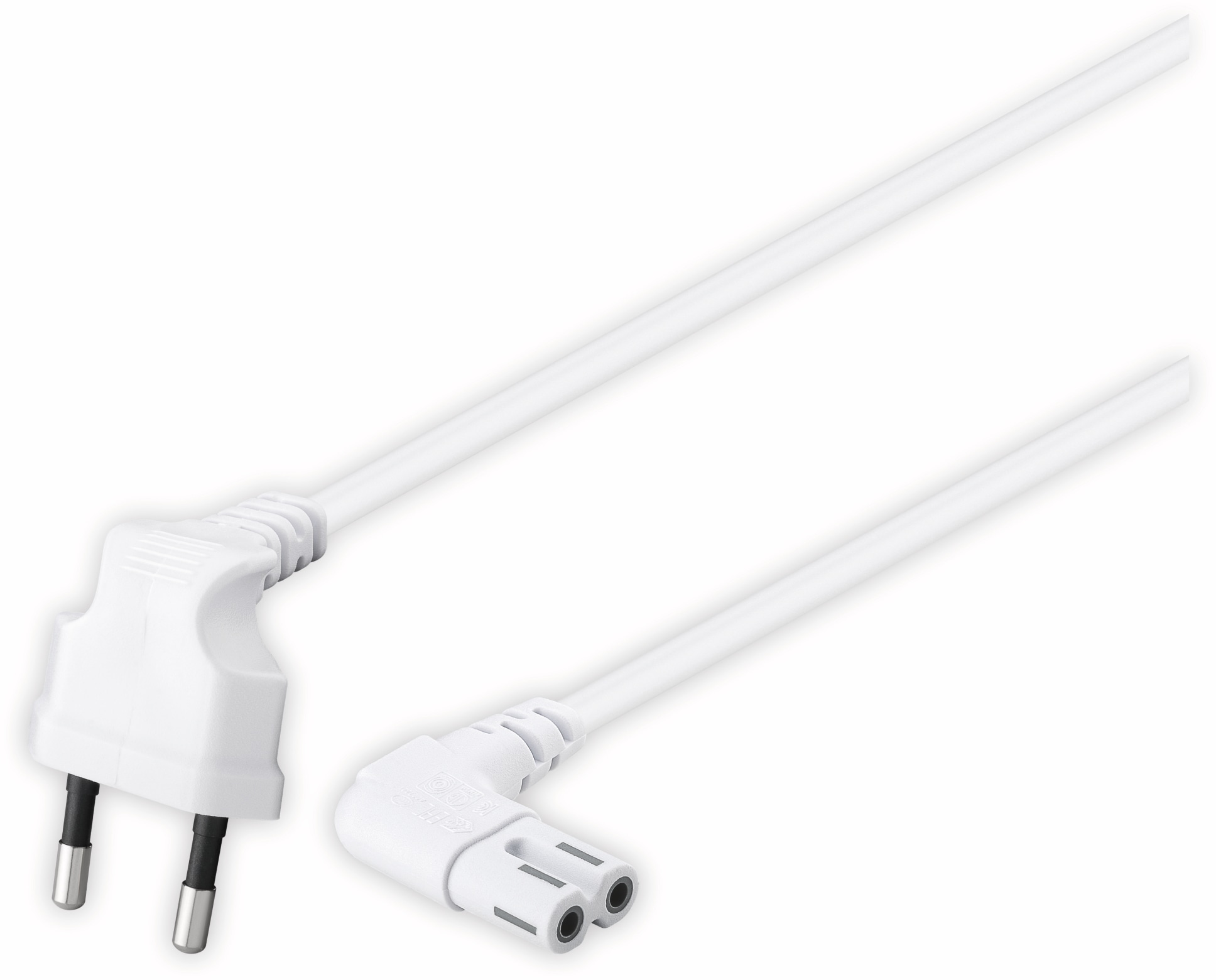 GOOBAY Euro-Netzkabel mit Doppelnutkupplung, weiß, 0,75m, 90°