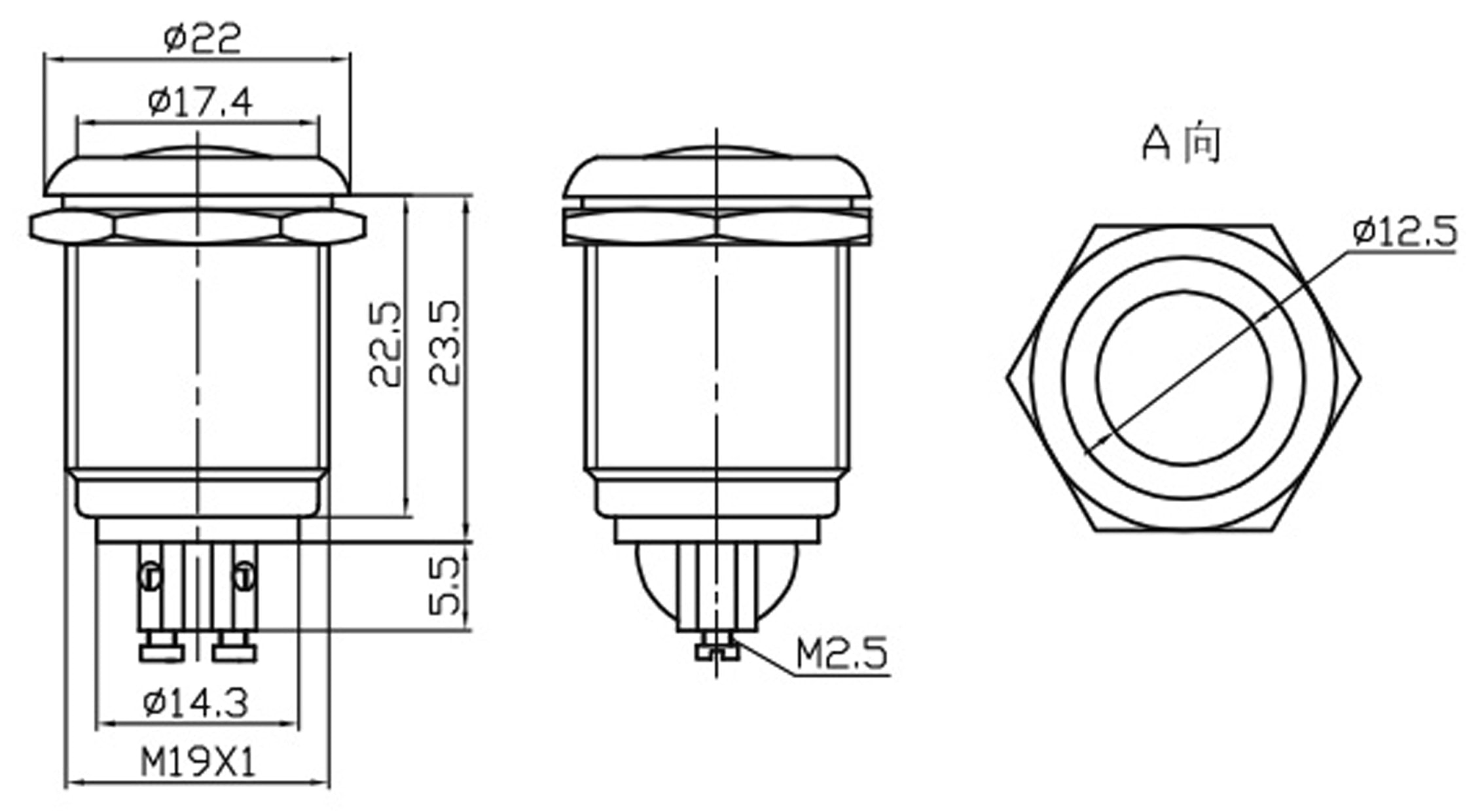 Drucktaster PBS-28B-3, Schließer Drucktaster PBS-28B-3, Schließer