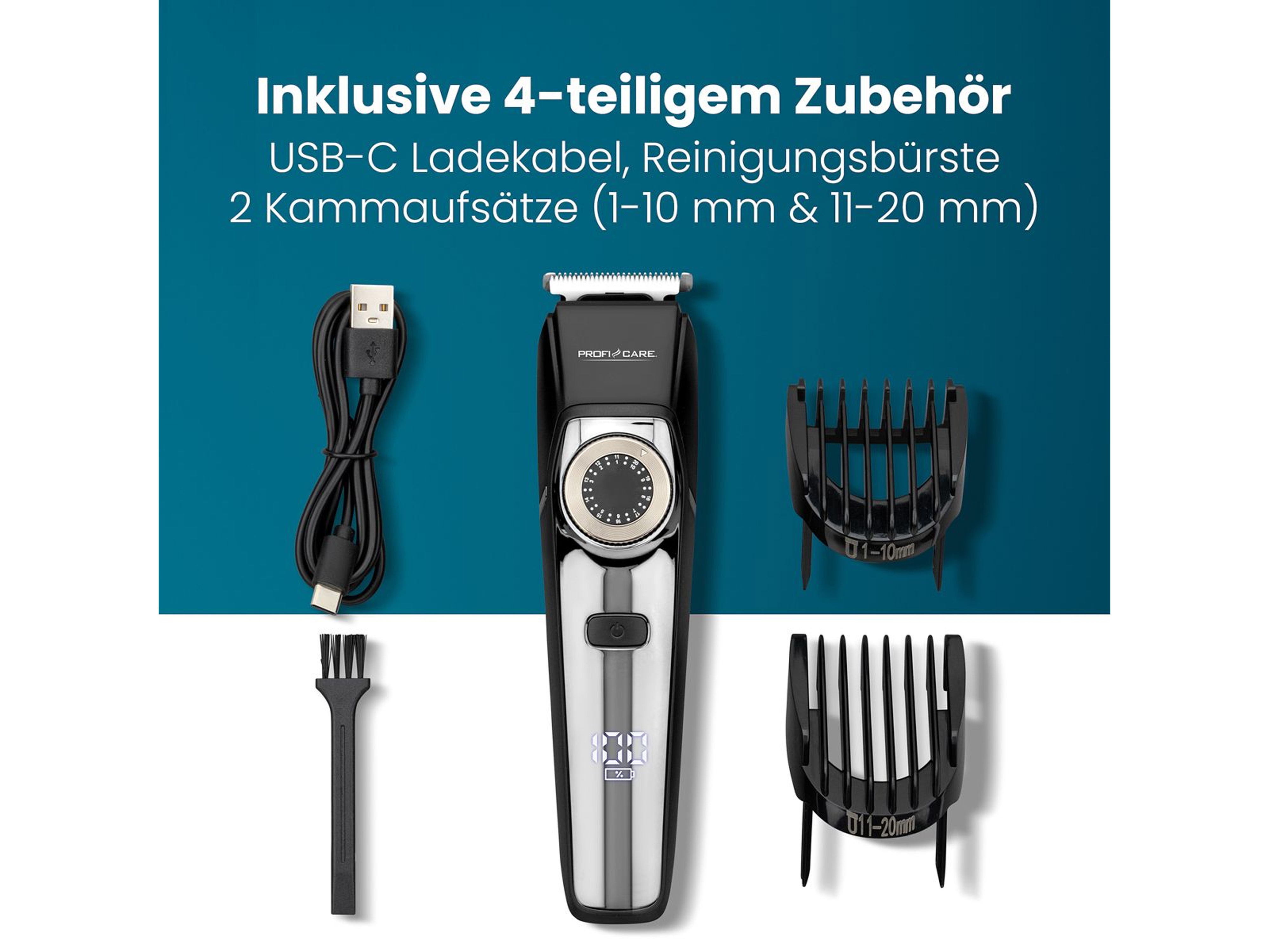PROFI CARE Haar- & Bartschneidemaschine, PC HSMR 3131, 1-20mm, IPX6, chrom-schwarz PROFICARE Haar- & Bartschneidemaschine, PC HSMR 3131, 1-20mm, IPX6, chrom-sw