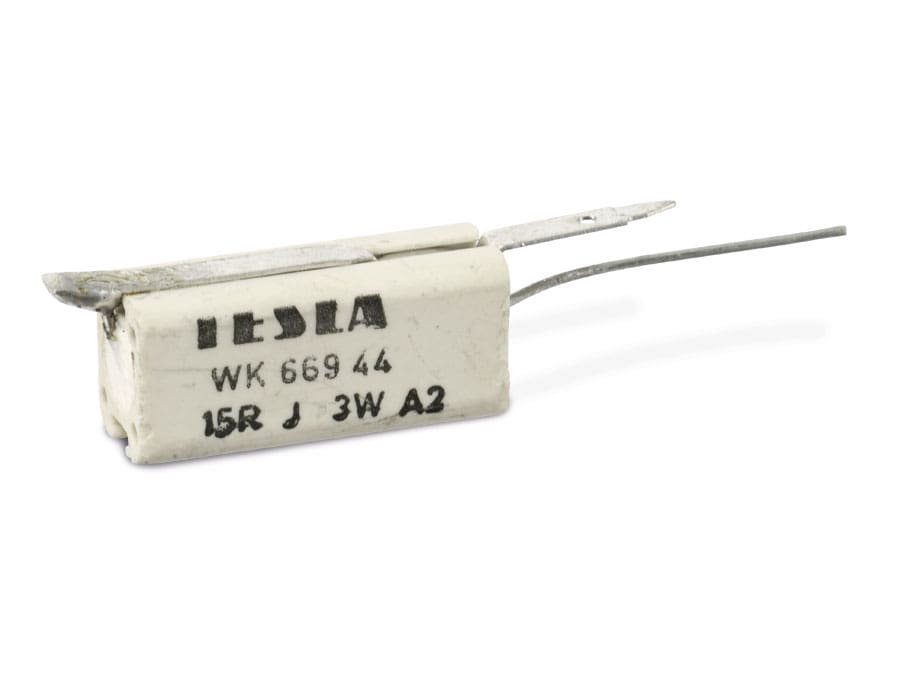 TESLA Hochlast-Widerstand 15 Ohm mit Sicherungslötstelle WK 669 44 TESLA Hochlast-Widerstand mit Sicherungslötstelle WK 669 44