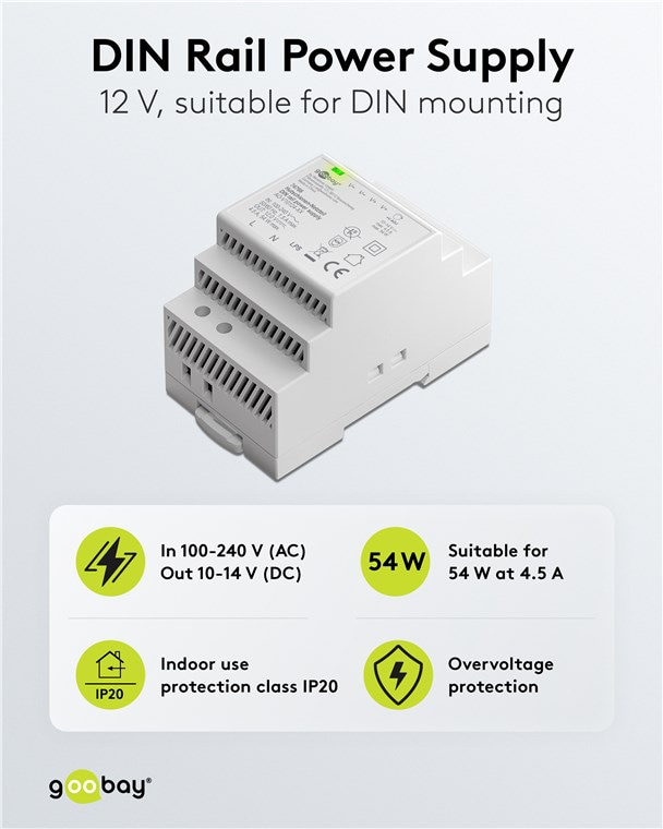 GOOBAY Hutschienen-Netzteil 74766, 12 V, 4,5 A, 54 W